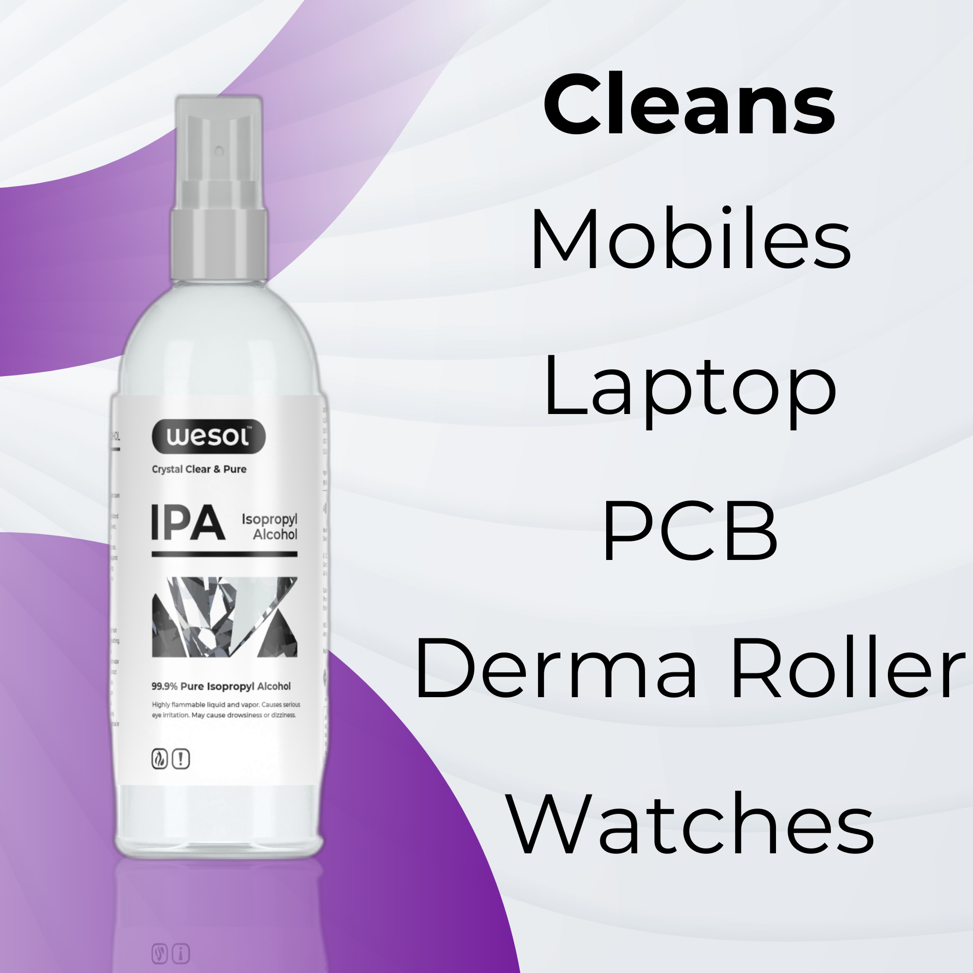 Wesol IPA Isopropyl alcohol 99.9% Spray | (CH3)2-CH-OH CAS: 67-63-0 | Premium Grade Pure without mixing | For Technical Use | 100ML Pack of 2