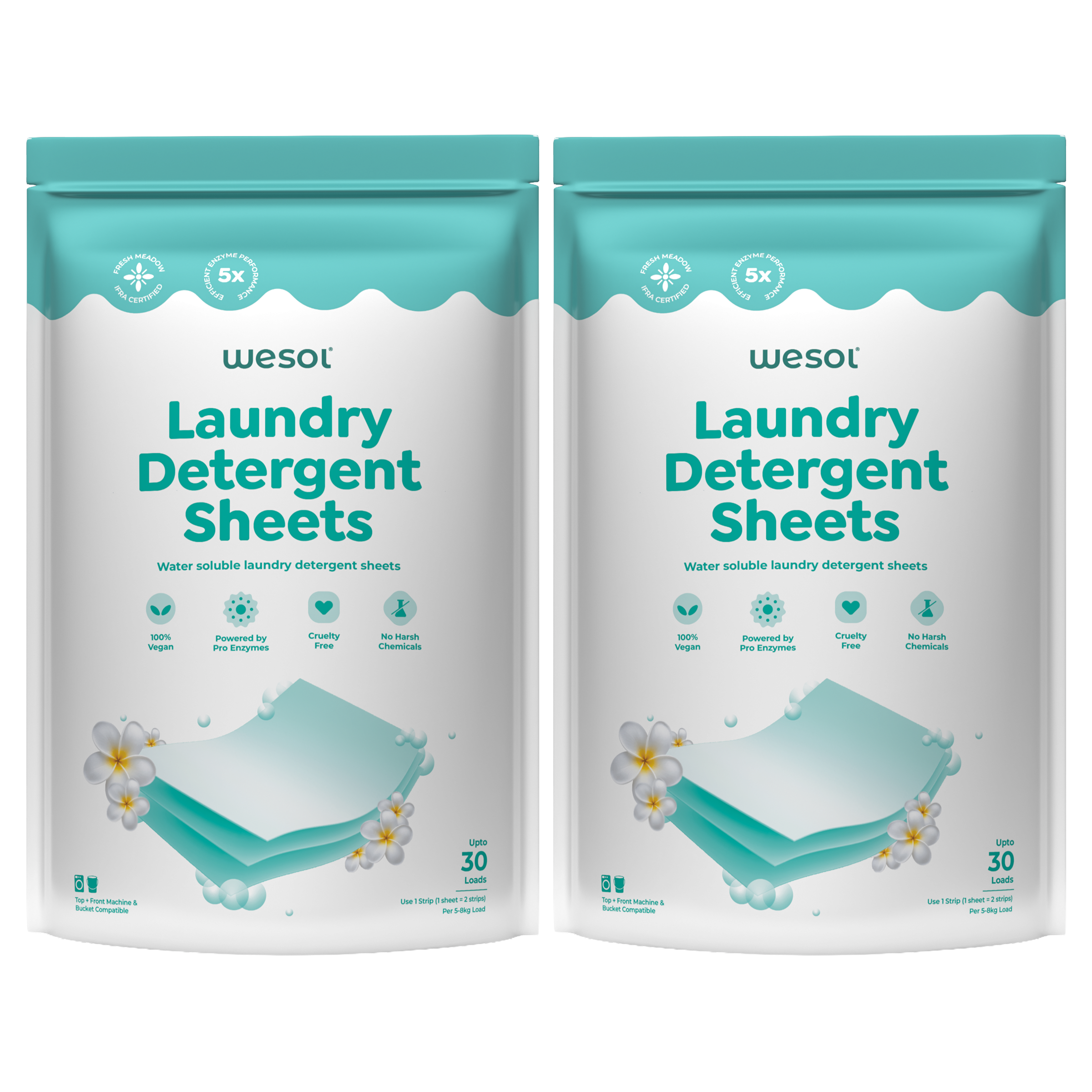 Wesol Laundry Detergent Sheets 30 Strips | Up to 30 Loads | Water-Soluble Laundry Detergent | Suitable for Top Load, Front Load & Bucket Wash