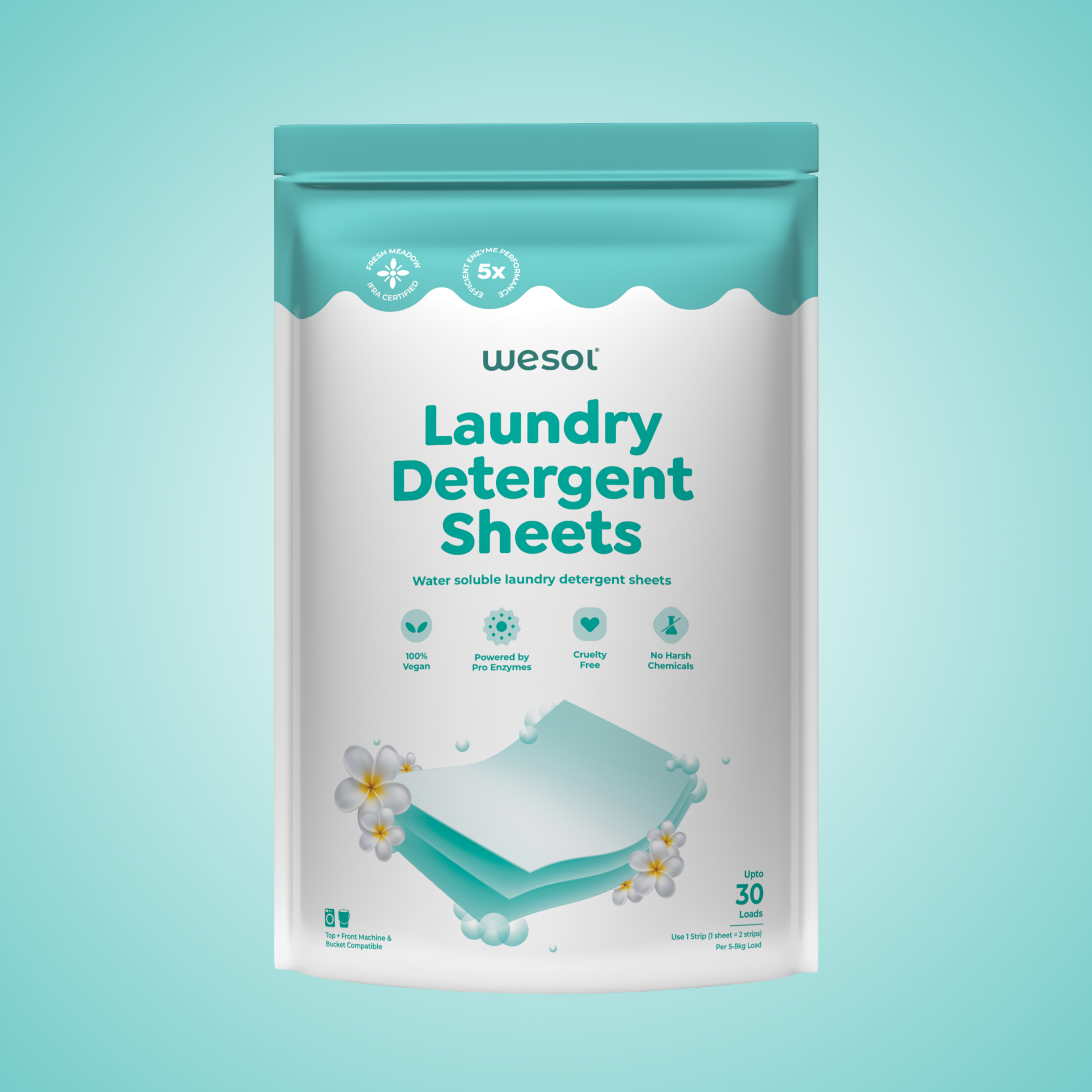 Wesol Laundry Detergent Sheets 30 Strips | Up to 30 Loads | Water-Soluble Laundry Detergent | Suitable for Top Load, Front Load & Bucket Wash