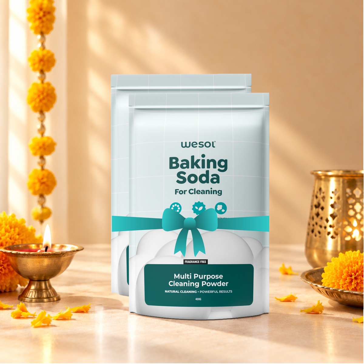 Wesol Baking Soda for Cleaning 400g | Pack of 2 | Multi-Purpose Cleaning Grade Powder | Removes Odor, Grease & Stains | Eco-Friendly Surface Cleaner for Kitchen, Bathroom, Laundry | Non-Toxic