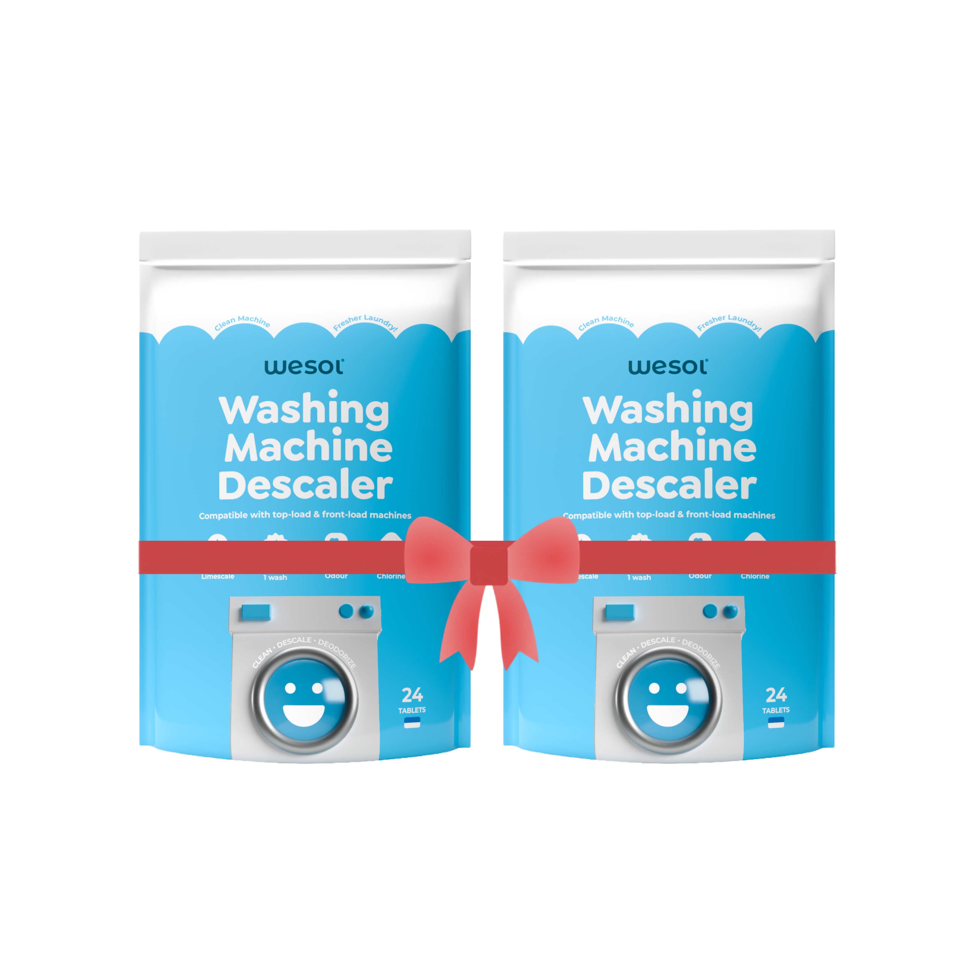 Wesol Washing Machine Descaler Tablets 24 Pack | Drum Cleaner for Front & Top Load | Removes Limescale, Odor & Residue | Improves Performance | Chlorine Free