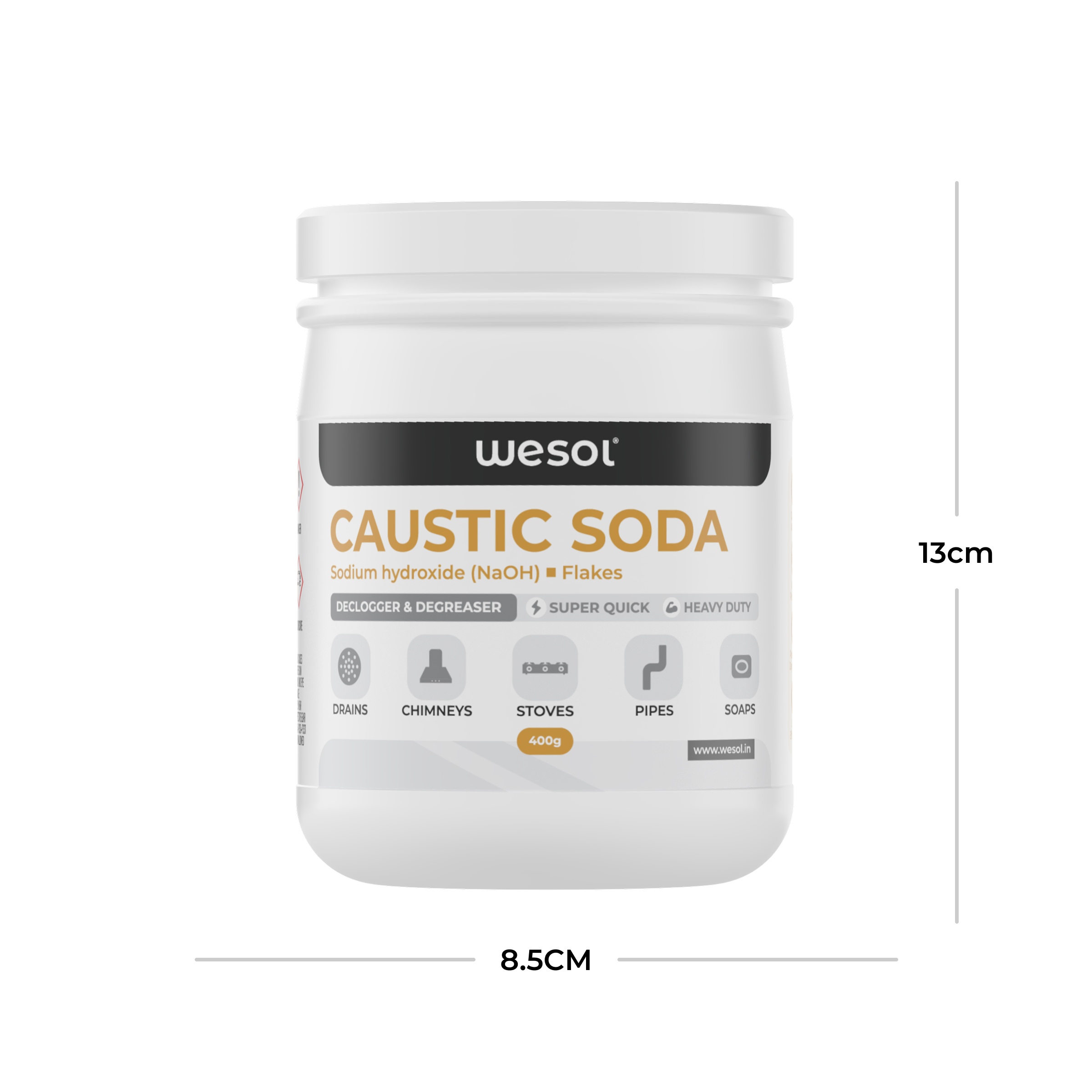 Wesol Caustic Soda Flakes, 400g, Heavy Duty Declogger and Degreaser for Drains, Chimneys, Stoves, Pipes and Soap Making
