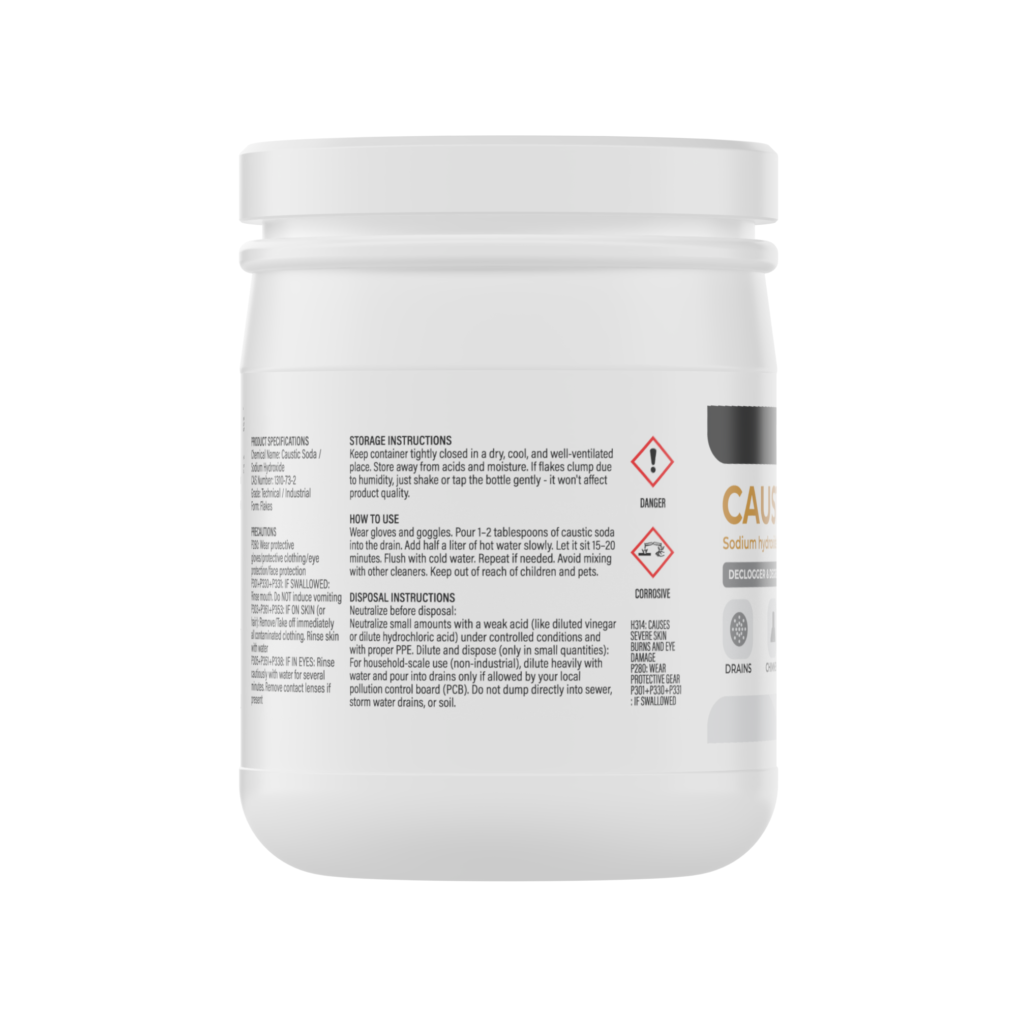 Wesol Caustic Soda Flakes, 400g, Heavy Duty Declogger and Degreaser for Drains, Chimneys, Stoves, Pipes and Soap Making