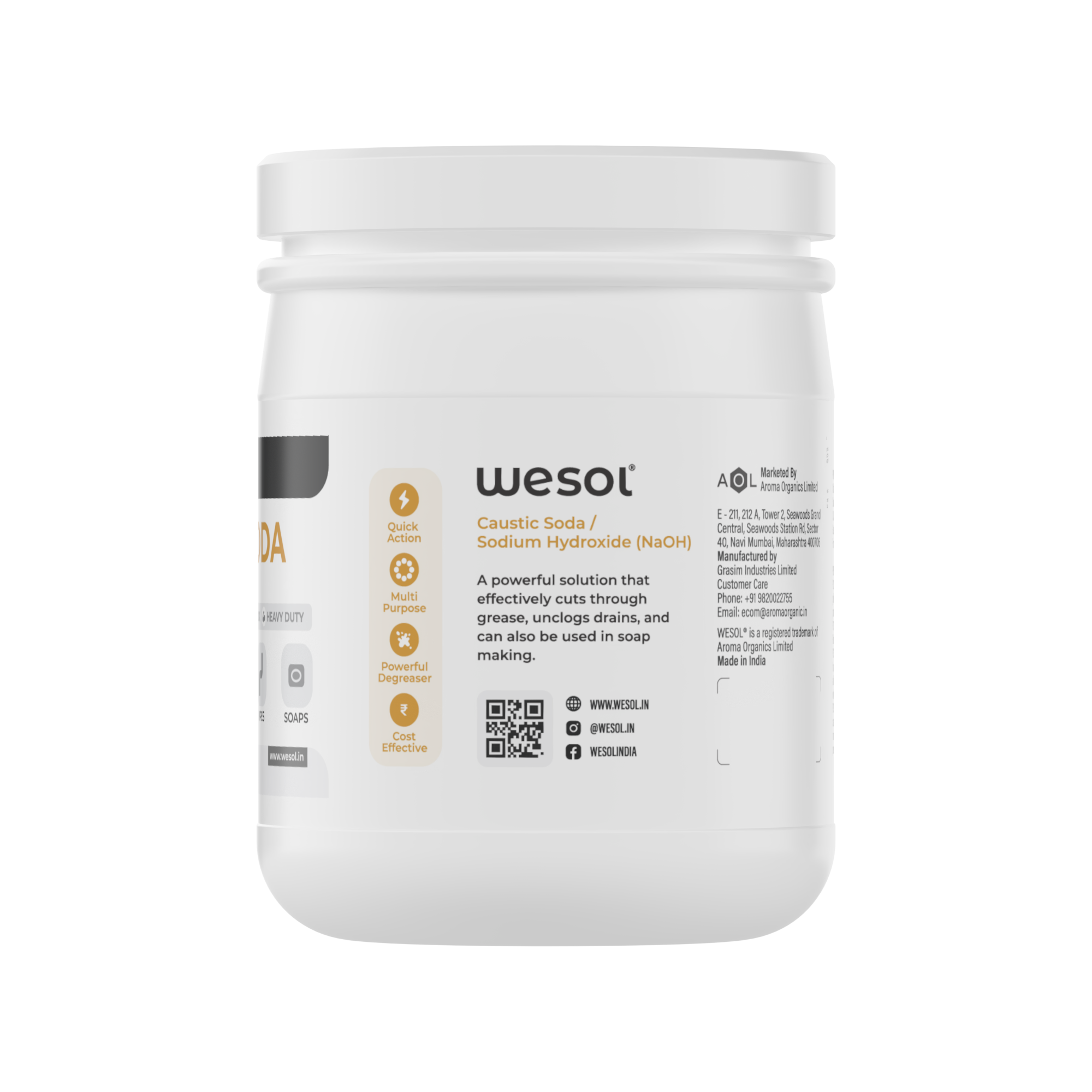 Wesol Caustic Soda Flakes, 400g, Heavy Duty Declogger and Degreaser for Drains, Chimneys, Stoves, Pipes and Soap Making