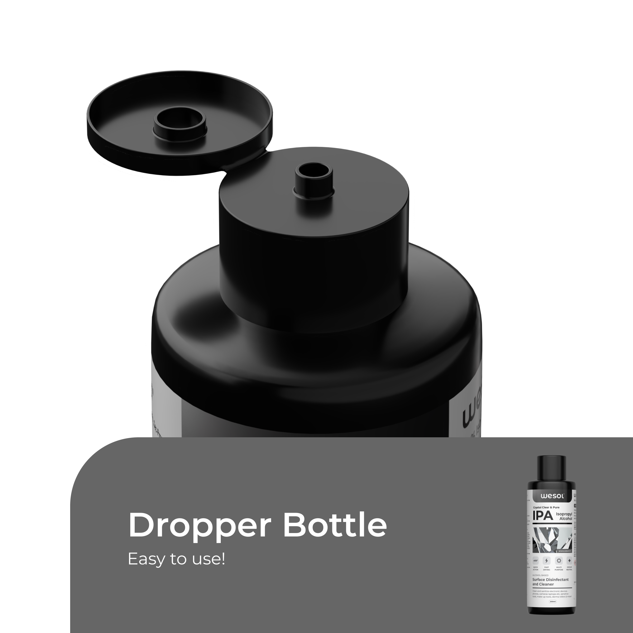 Wesol IPA Isopropyl Alcohol 99.9% Surface Disinfectant and Cleaner, 200ml, Multi-Purpose for Electronics, Makeup Tools, Derma Rollers