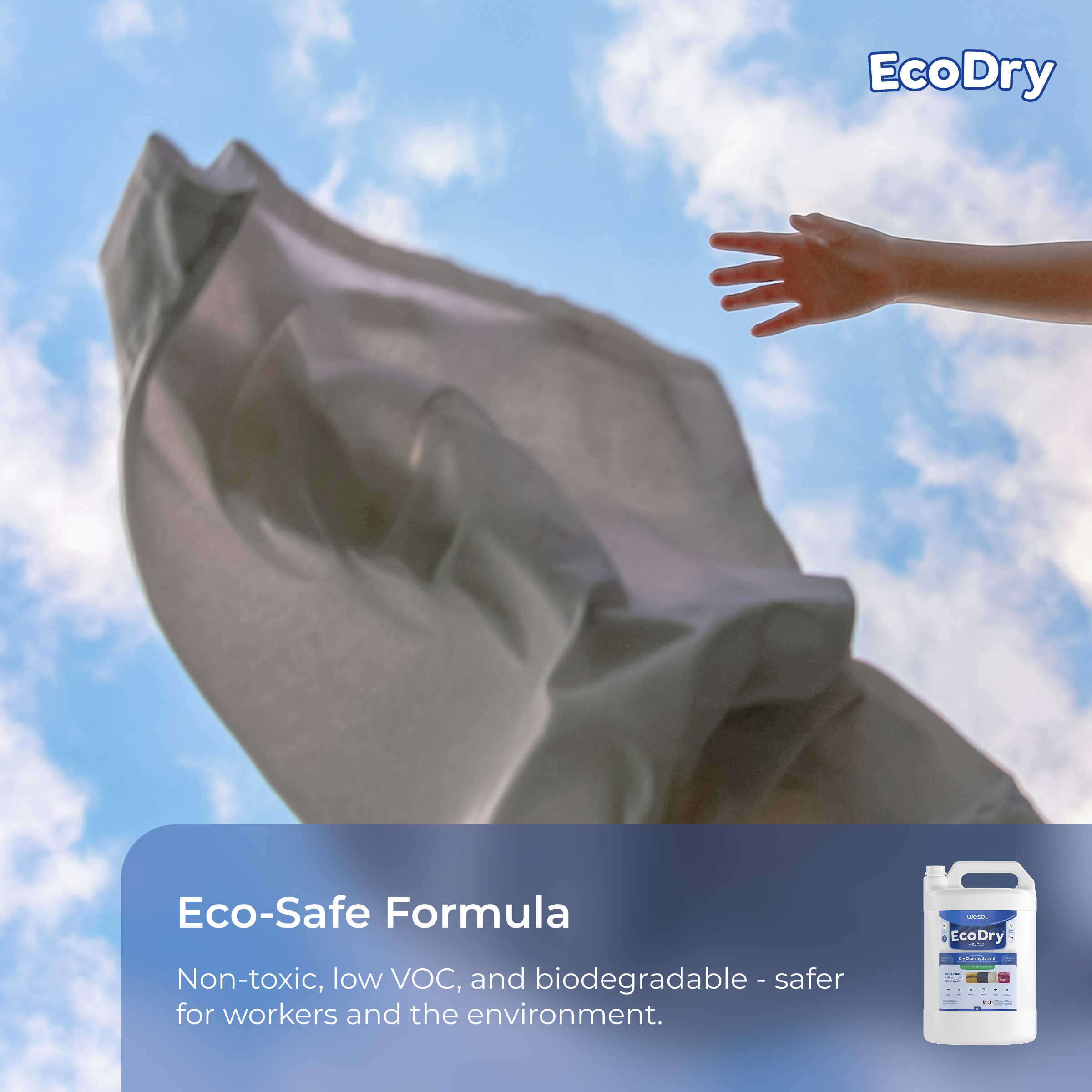 Wesol EcoDry Professional Dry Cleaning Solvent for Laundry, 5L Halogen-Free Formula, Multi-Fabric Compatible, Shrink Free, and Fast-Drying Solution for Hydrocarbon Machines