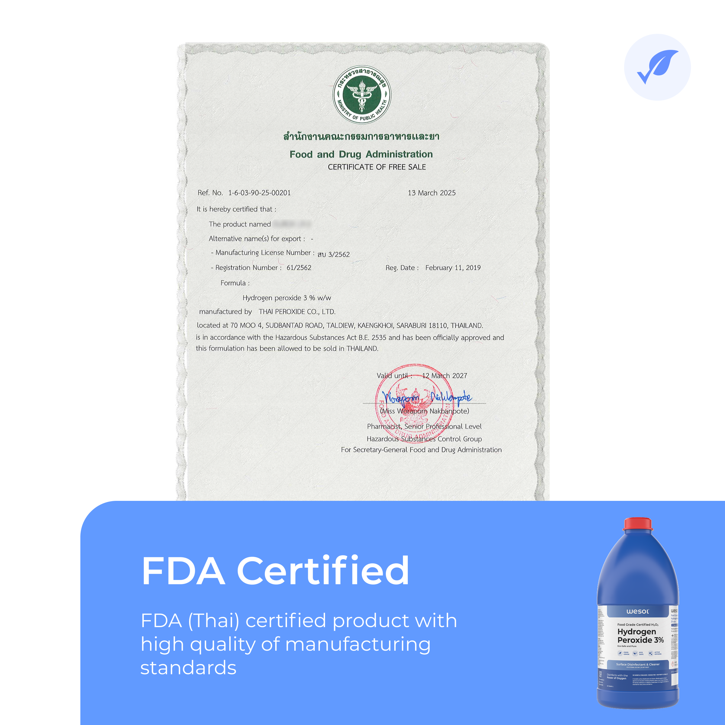 Wesol Hydrogen Peroxide 3% Food Grade | Multi-Use Disinfectant | Kills 99.9% Germs & Viruses | 1 Litre Pack - Best For Cleaning, General disinfection, Hydroponics, Food production units.