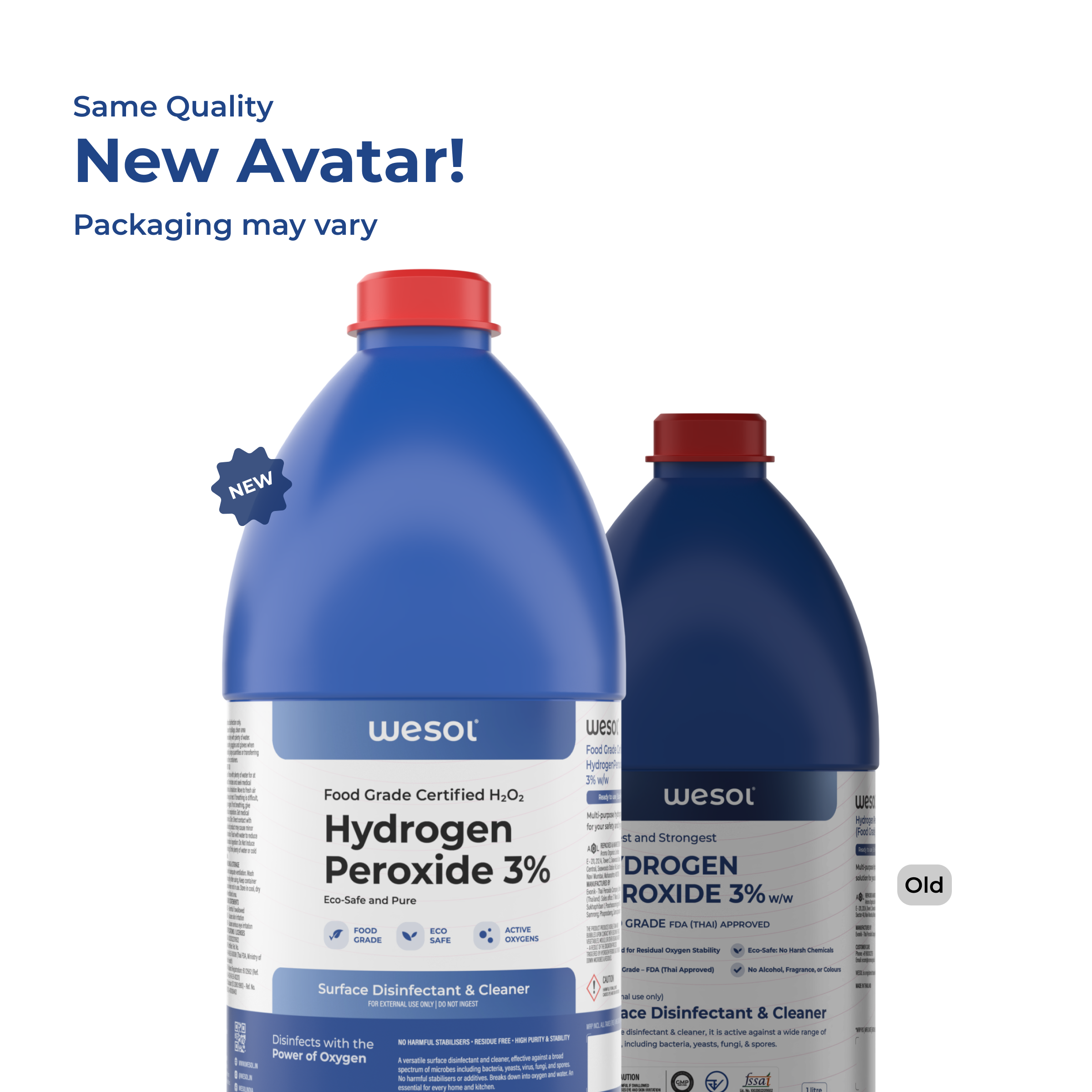 Wesol Hydrogen Peroxide 3% Food Grade | Multi-Use Disinfectant | Kills 99.9% Germs & Viruses | 1 Litre Pack - Best For Cleaning, General disinfection, Hydroponics, Food production units.