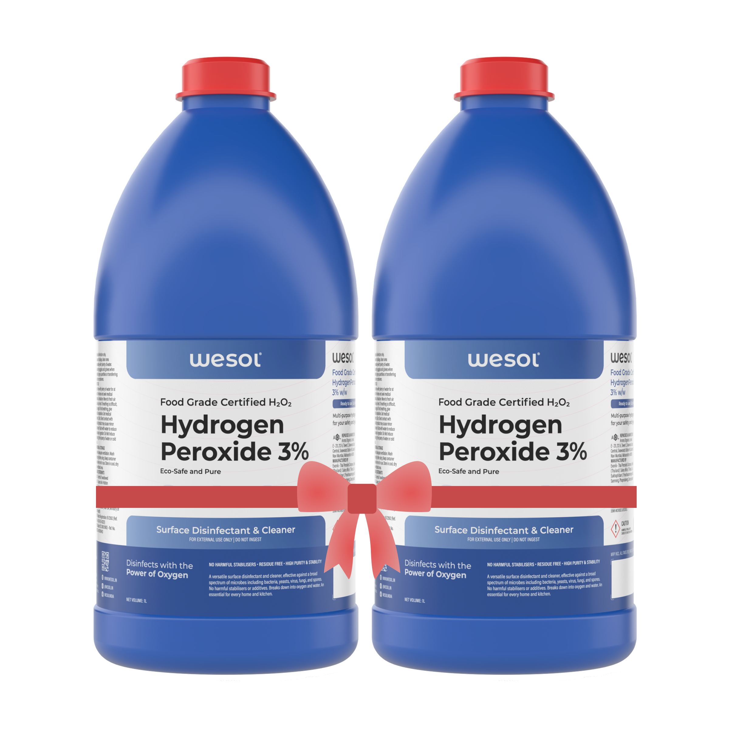 Wesol Hydrogen Peroxide 3% Food Grade Multi-Use Disinfectant |Kills 99.9% Germs & Viruses | 1 Litre (Pack of 2)-Best For Cleaning, General disinfection, deodorising, Hydroponics, Food production unit