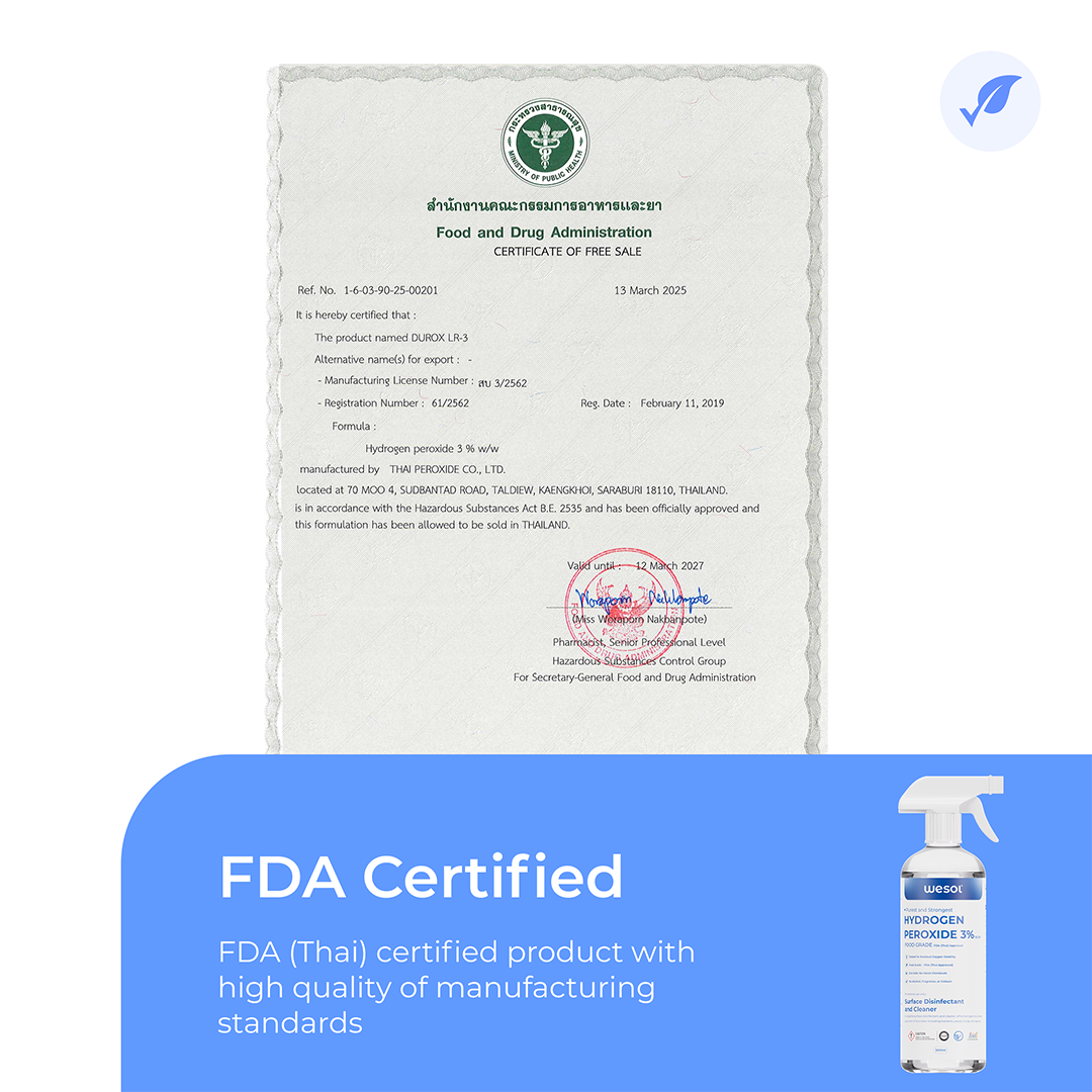 Wesol Hydrogen Peroxide 3% Food Grade | Multi-Use Disinfectant | Kills 99.9% Germs & Viruses | 500ml Pack - Best For Cleaning, General disinfection, deodorising, Hydroponics, Food production