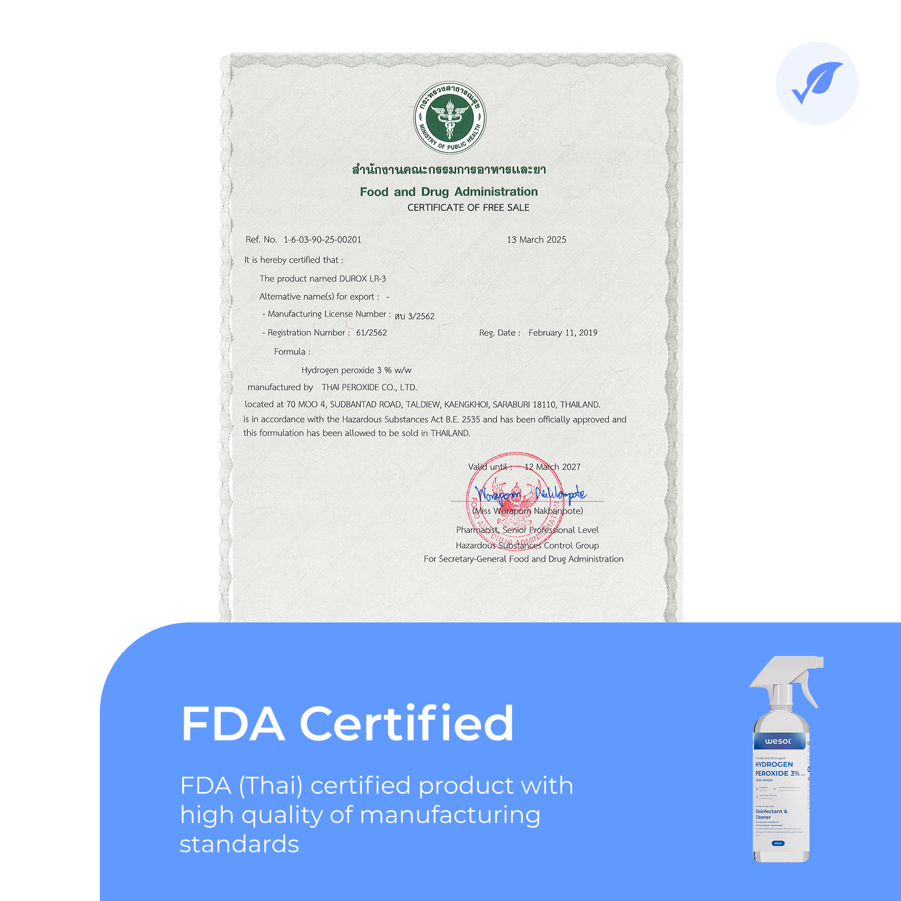 Wesol Hydrogen Peroxide 3% Food Grade | Multi-Use Disinfectant | Kills 99.9% Germs & Viruses | 500ml Pack - Best For Cleaning, General disinfection, deodorising, Hydroponics, Food production