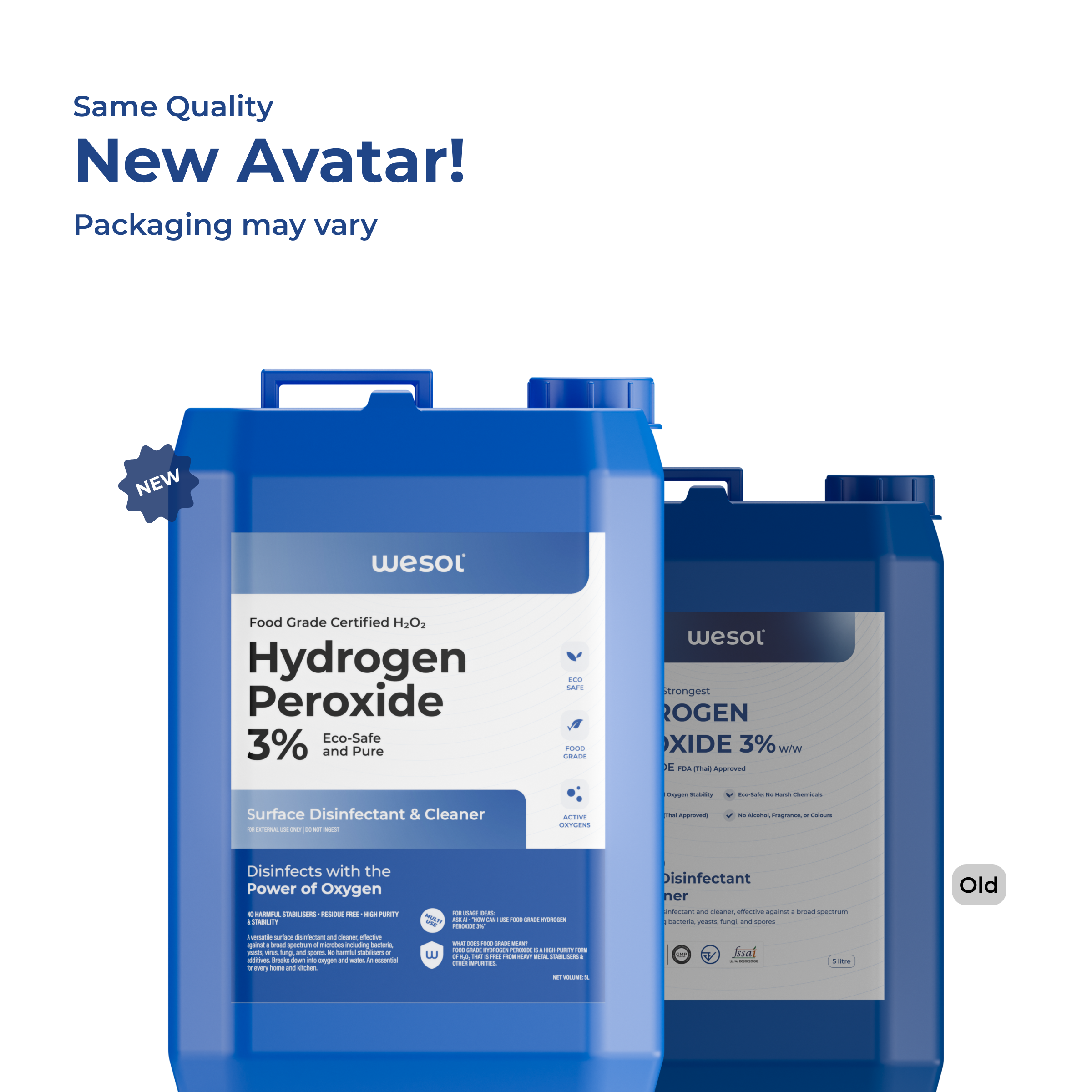 Wesol Hydrogen Peroxide 3% Food Grade | Multi-Use Disinfectant | Kills 99.9% Germs & Viruses | 5 Litre Pack - Best For Cleaning, General disinfection, deodorising, Hydroponics, Food production