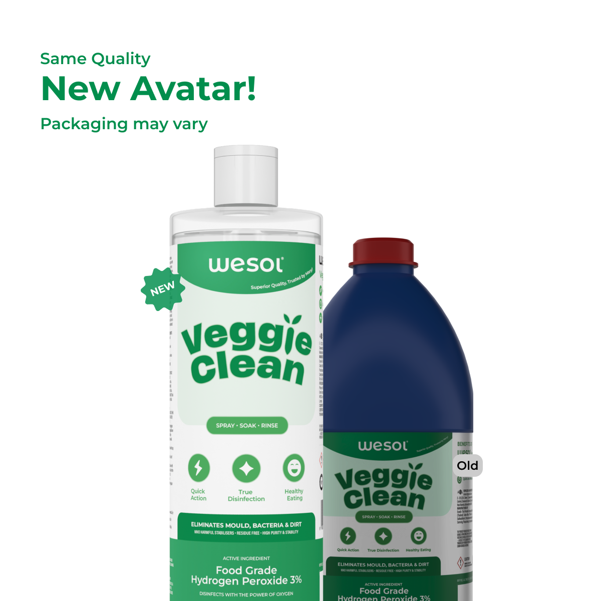 Wesol Veggie Clean Food Grade Hydrogen Peroxide 3% Vegetable and Fruit Wash Liquid, 1L, Surface Disinfectant, Eliminates Mould Bacteria and Dirt