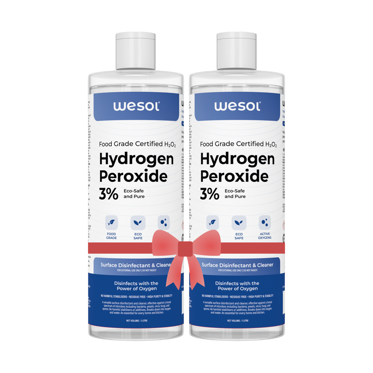 Wesol Hydrogen Peroxide 3% Food Grade Multi-Use Disinfectant |Kills 99.9% Germs & Viruses | 1 Litre (Pack of 2)-Best For Cleaning, General disinfection, deodorising, Hydroponics, Food production unit