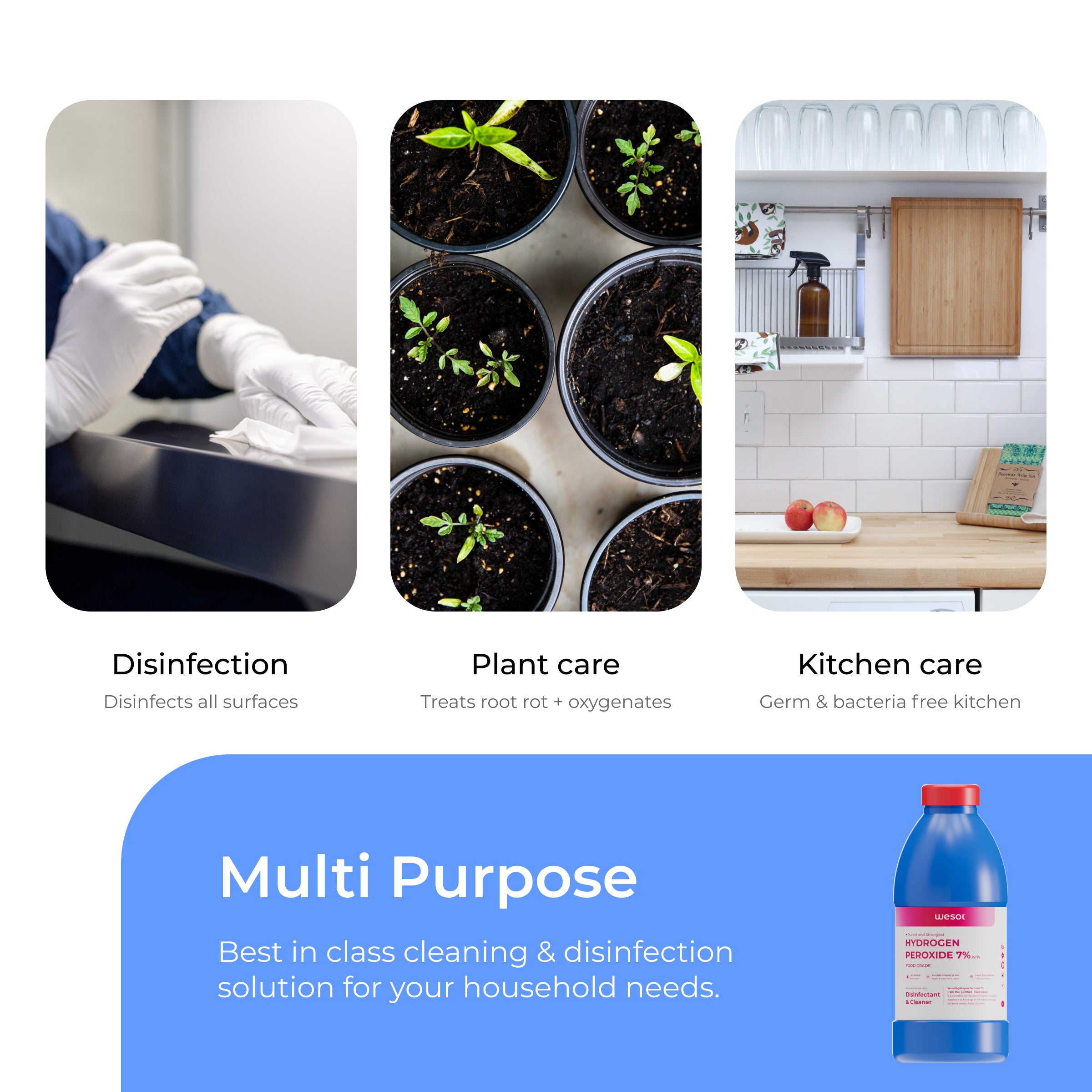 Wesol Hydrogen Peroxide 7.6% w/w (Food Grade) Floor Cleaner Solution | Best For Cleaning disinfection sterilization | Farming Gardening Hydroponics