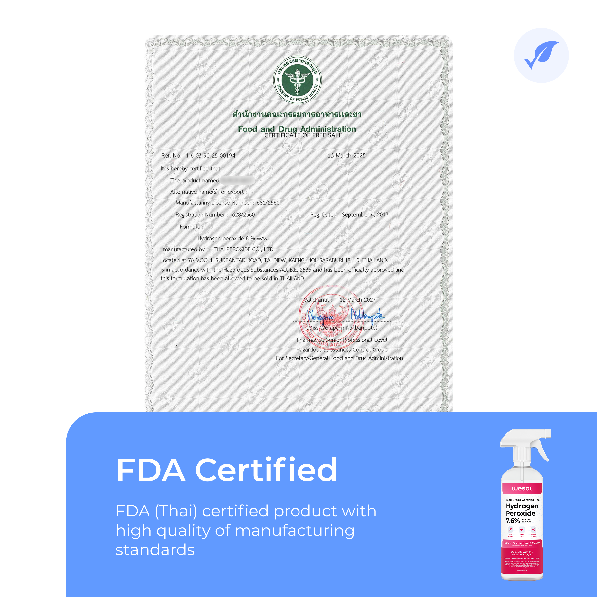 Wesol Hydrogen Peroxide 7.6% Food Grade Surface Disinfectant and Cleaner, 500ml Spray Bottle, Multipurpose Solution for Cleaning, Sterilisation, Farming, Gardening, Hydroponics Microgreens