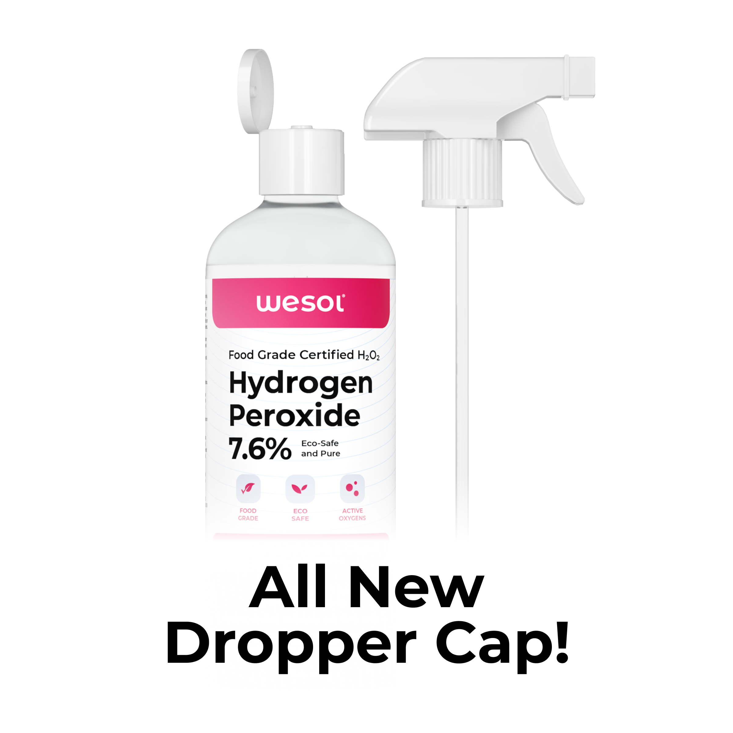 Wesol Hydrogen Peroxide 7.6% Food Grade Surface Disinfectant and Cleaner, 500ml Spray Bottle, Multipurpose Solution for Cleaning, Sterilisation, Farming, Gardening, Hydroponics Microgreens