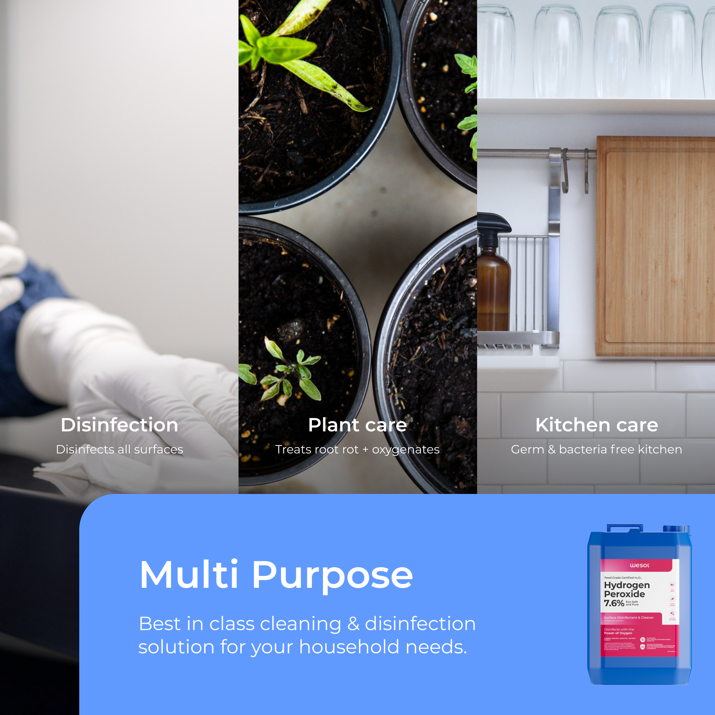 Wesol Hydrogen Peroxide 7.6% w/w (Food Grade) Floor Cleaner Solution | Best For Cleaning disinfection sterilization | Farming Gardening Hydroponics