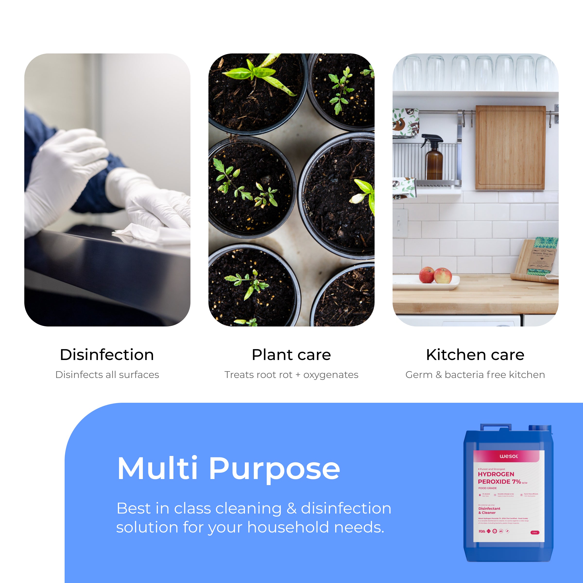 Wesol Hydrogen Peroxide 7.6% w/w (Food Grade) Floor Cleaner Solution | Best For Cleaning disinfection sterilization | Farming Gardening Hydroponics