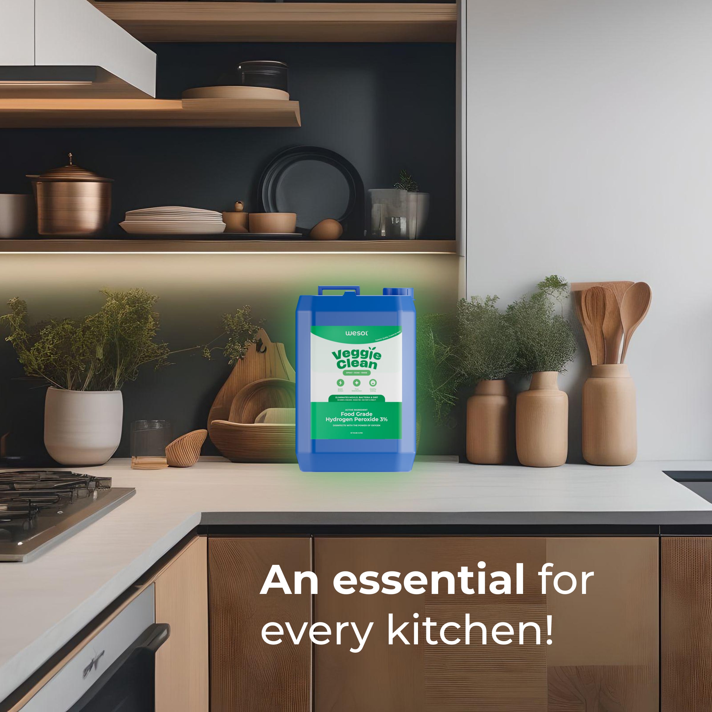 Wesol Vegetable Wash Liquid Hydrogen Peroxide 3% w/w Food Grade 5L Multi-Use Disinfectant | Kills 99.9% Germs & Viruses | Best For Cleaning, General Disinfection, Food production units