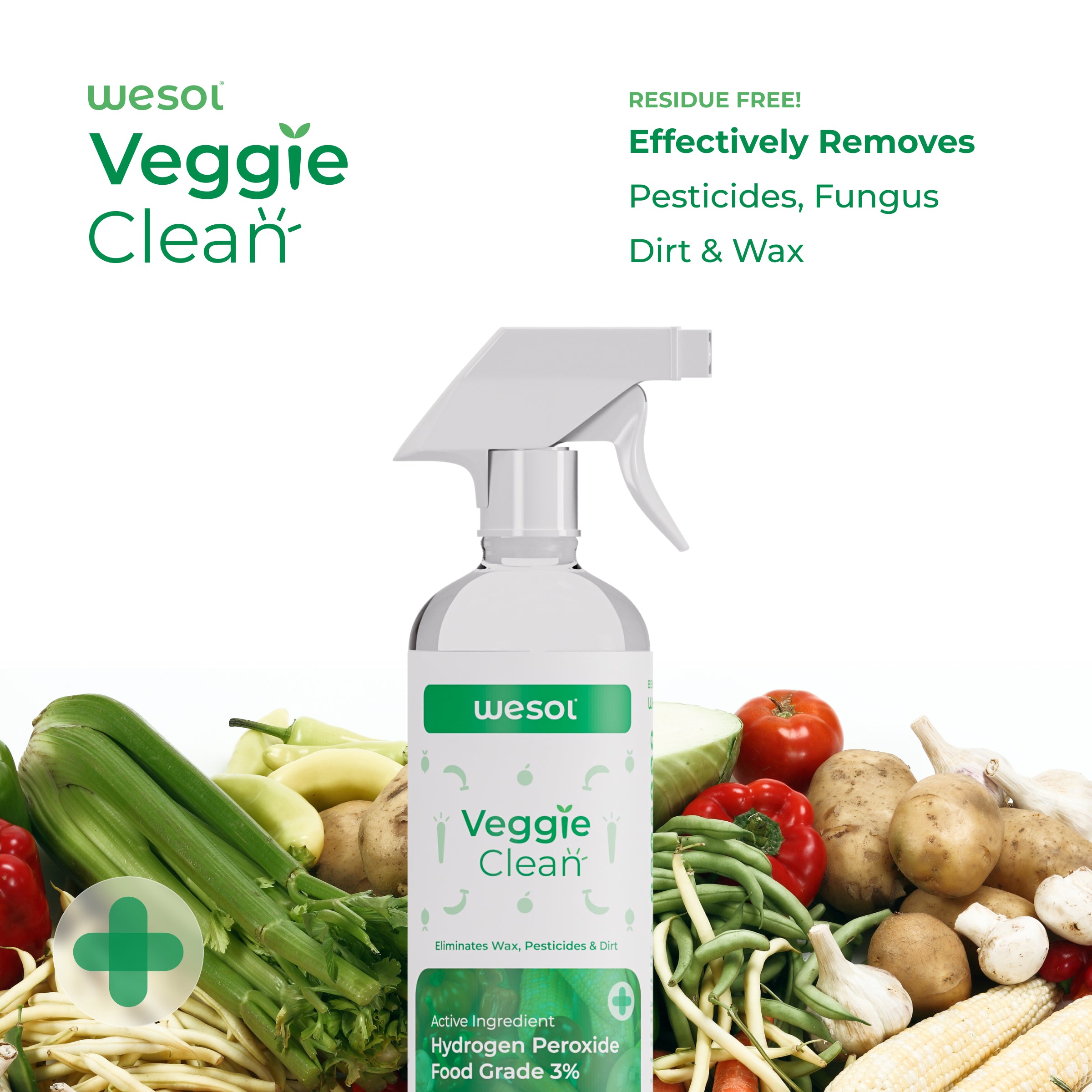 Wesol Vegetable Wash Liquid Hydrogen Peroxide 3% w/w Food Grade 500 ml Multi-Use Disinfectant | Kills 99.9% Germs & Viruses | Best For Cleaning, General Disinfection