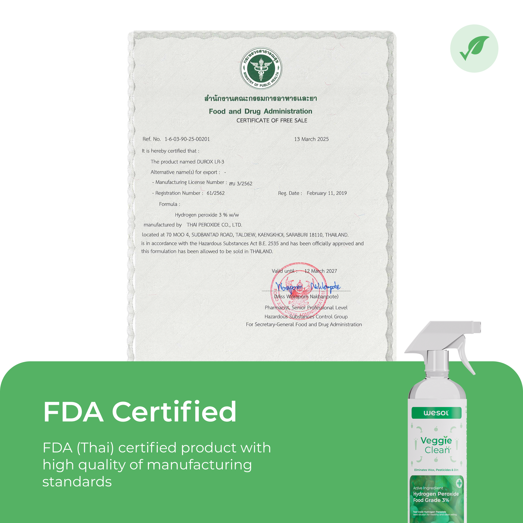 Wesol Vegetable Wash Liquid Hydrogen Peroxide 3% w/w Food Grade 500 ml Multi-Use Disinfectant | Kills 99.9% Germs & Viruses | Best For Cleaning, General Disinfection