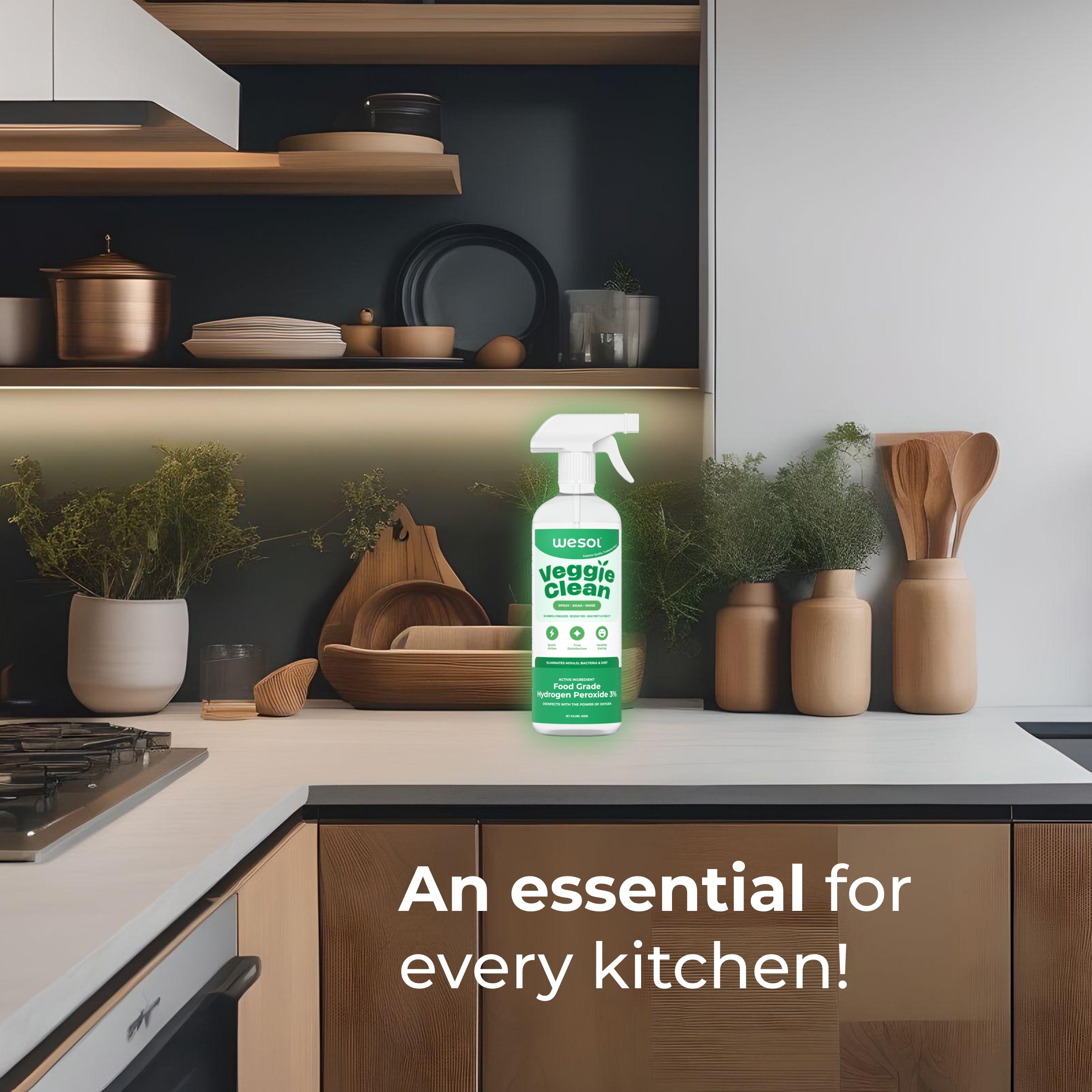 Wesol Vegetable Wash Liquid Hydrogen Peroxide 3% w/w Food Grade 500 ml Multi-Use Disinfectant | Kills 99.9% Germs & Viruses | Best For Cleaning, General Disinfection