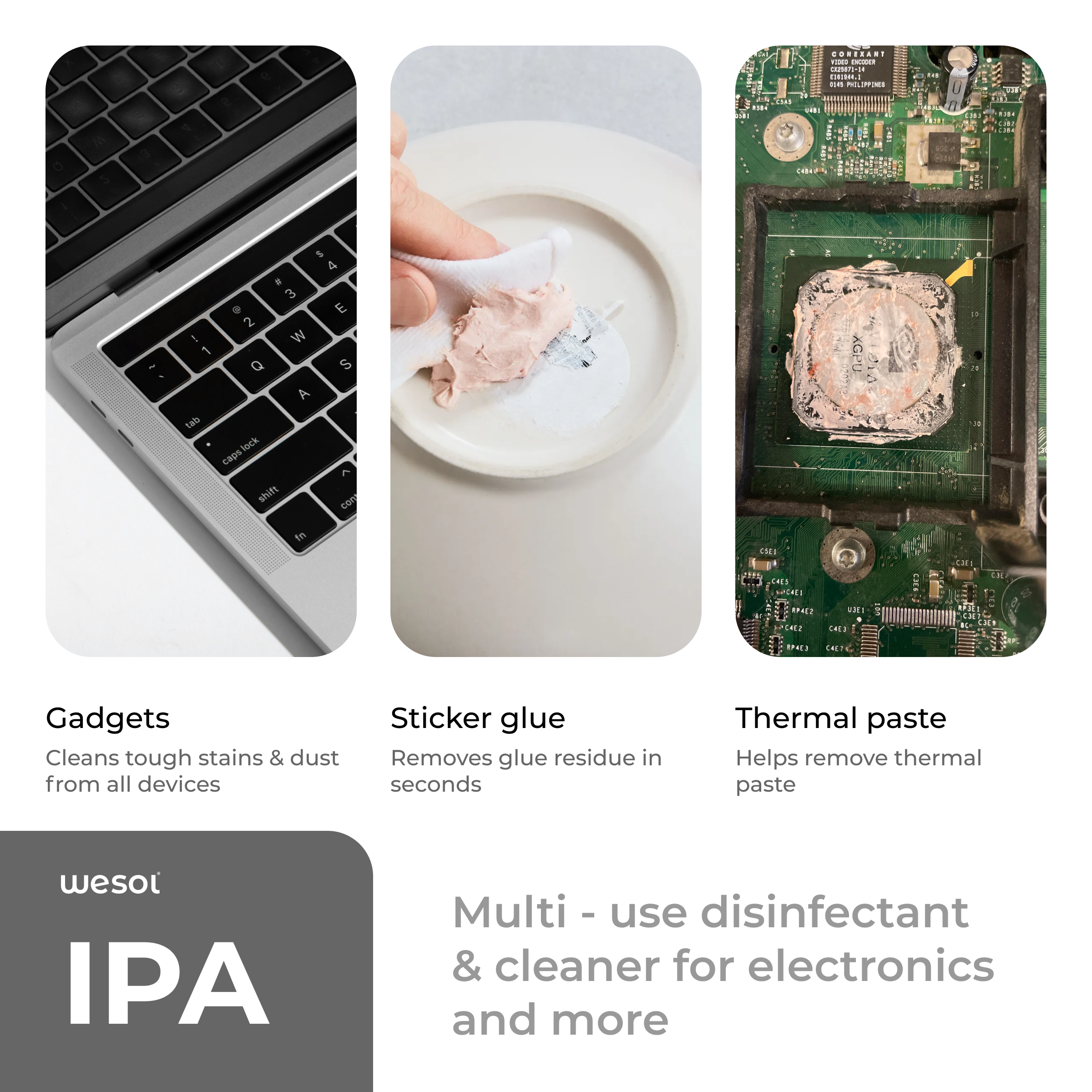 Wesol IPA Multi-Use Disinfectant and Cleaner 1Ltr 99.9% Pure Isopropyl Alcohol for Electronics, Gadgets, Make-up Tools 3D Printers