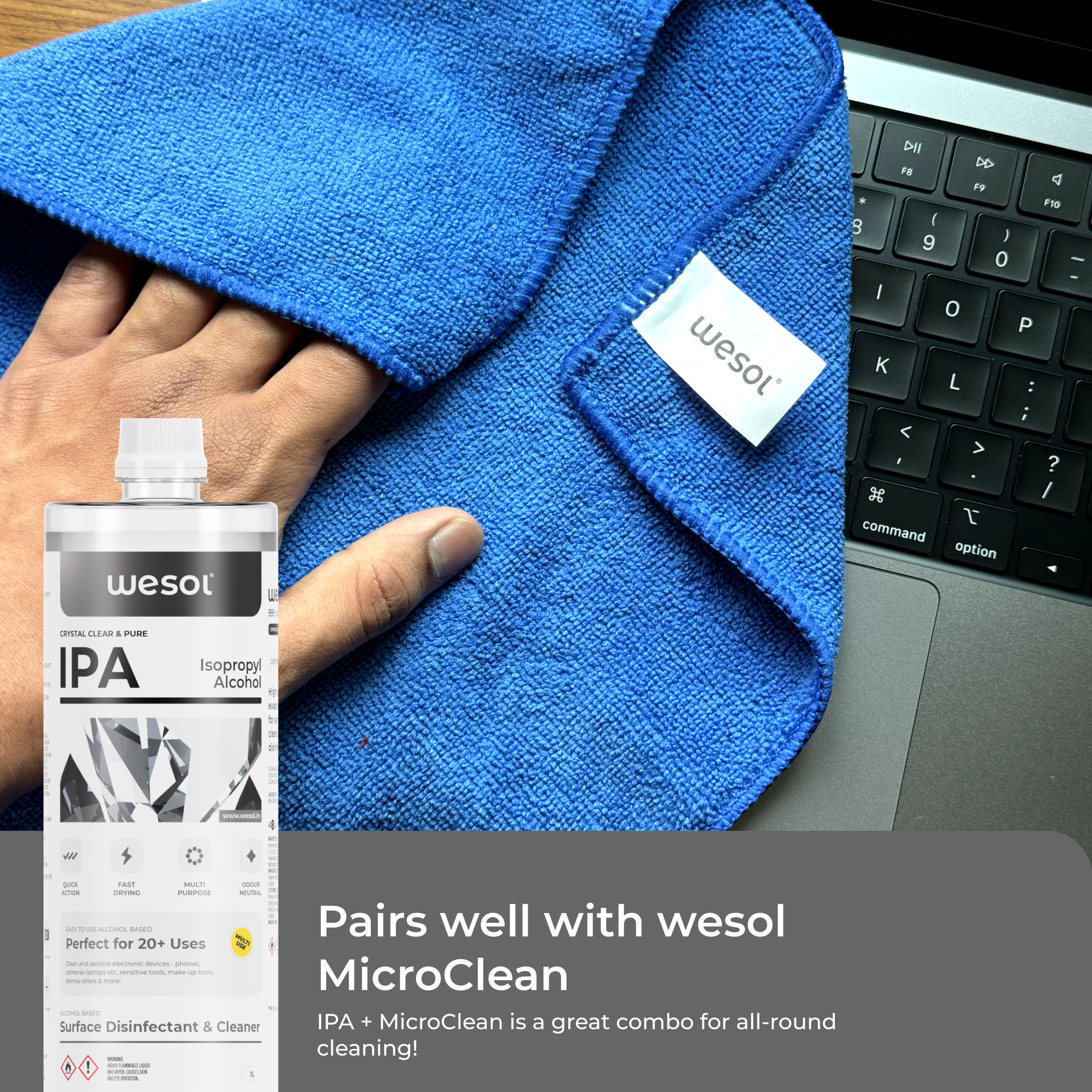 Wesol IPA Multi-Use Disinfectant and Cleaner 1Ltr 99.9% Pure Isopropyl Alcohol for Electronics, Gadgets, Make-up Tools 3D Printers