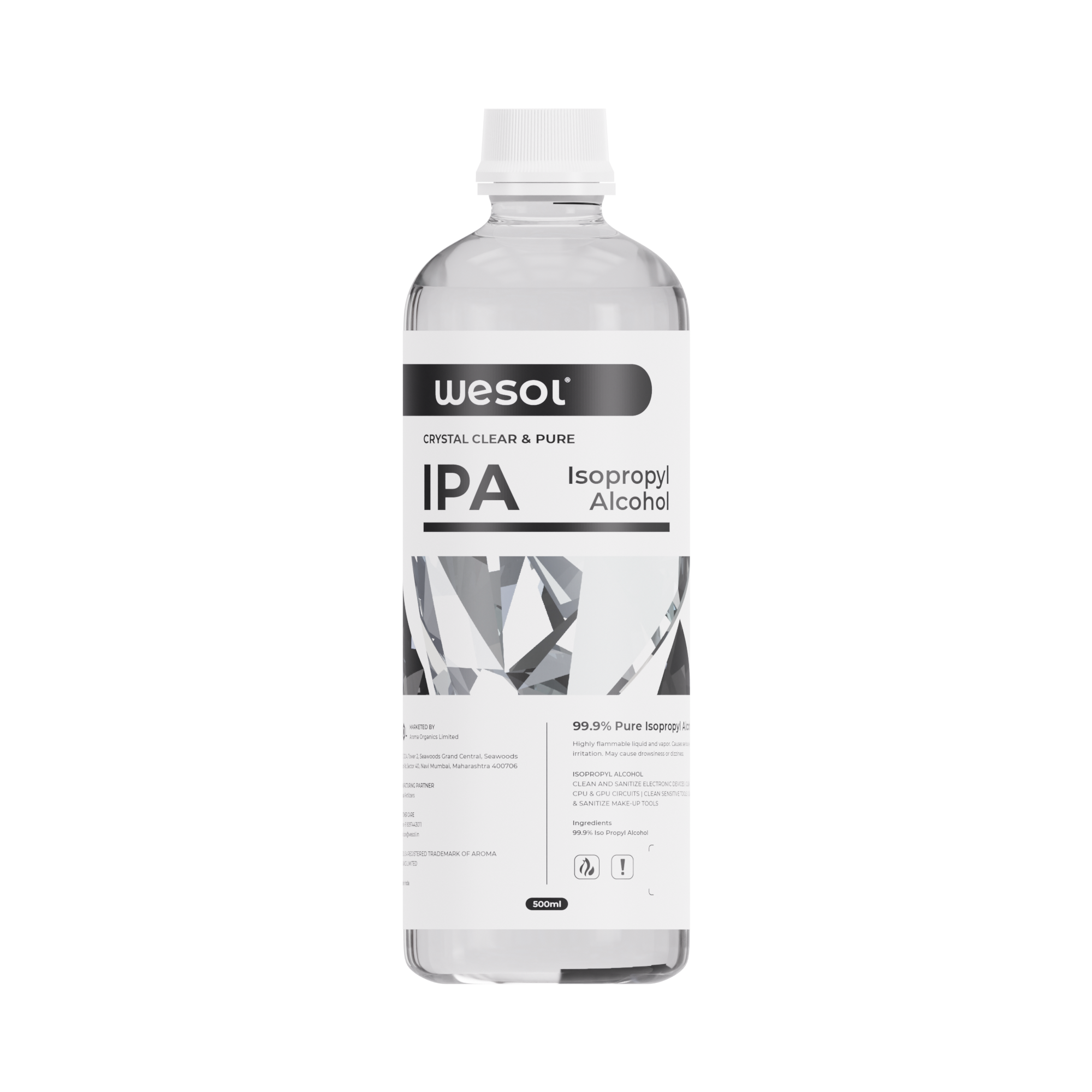 Wesol IPA Isopropyl alcohol 99.9% | (CH3)2-CH-OH CAS: 67-63-0 | Premium Grade Pure without mixing | For Technical Use | 500ml Pack of 1