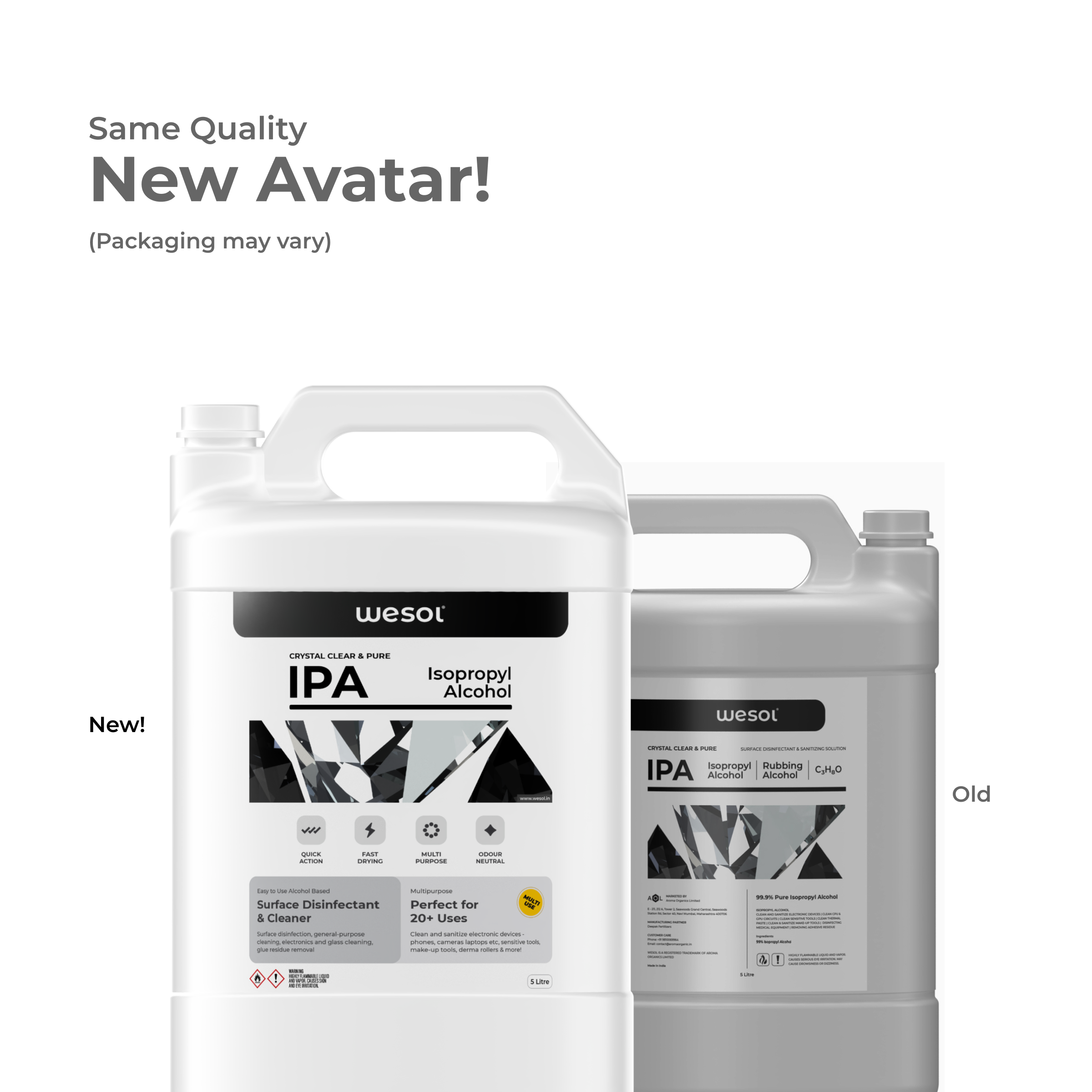 Wesol Isopropyl alcohol 99.9% IPA 5 Litre | (CH3)2-CH-OH CAS: 67-63-0 | Industrial Grade | Disinfecting Solution and Powerful Cleaning