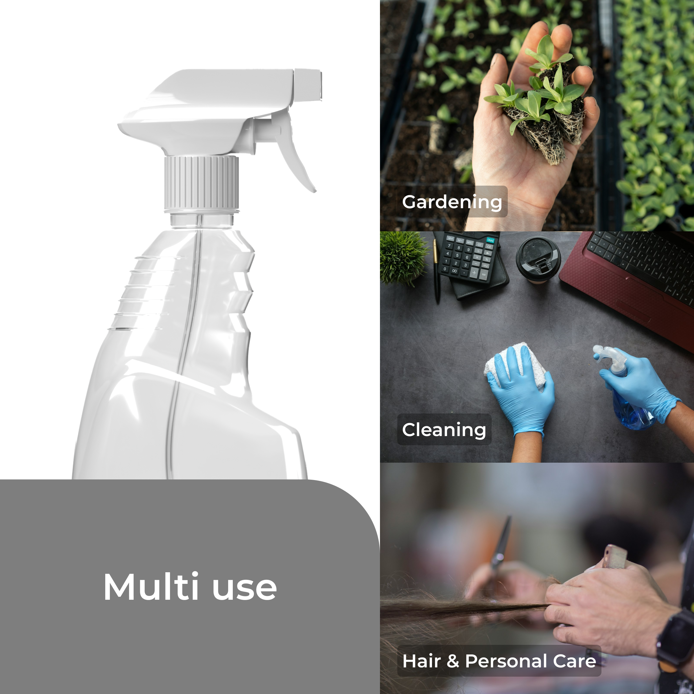 Spray Bottle 500ml (Pack of 5) | Transparent Empty Plastic Mist Sprayer for Water, Hair, Face, Plants, Sanitizer, Perfume, Cleaning & More