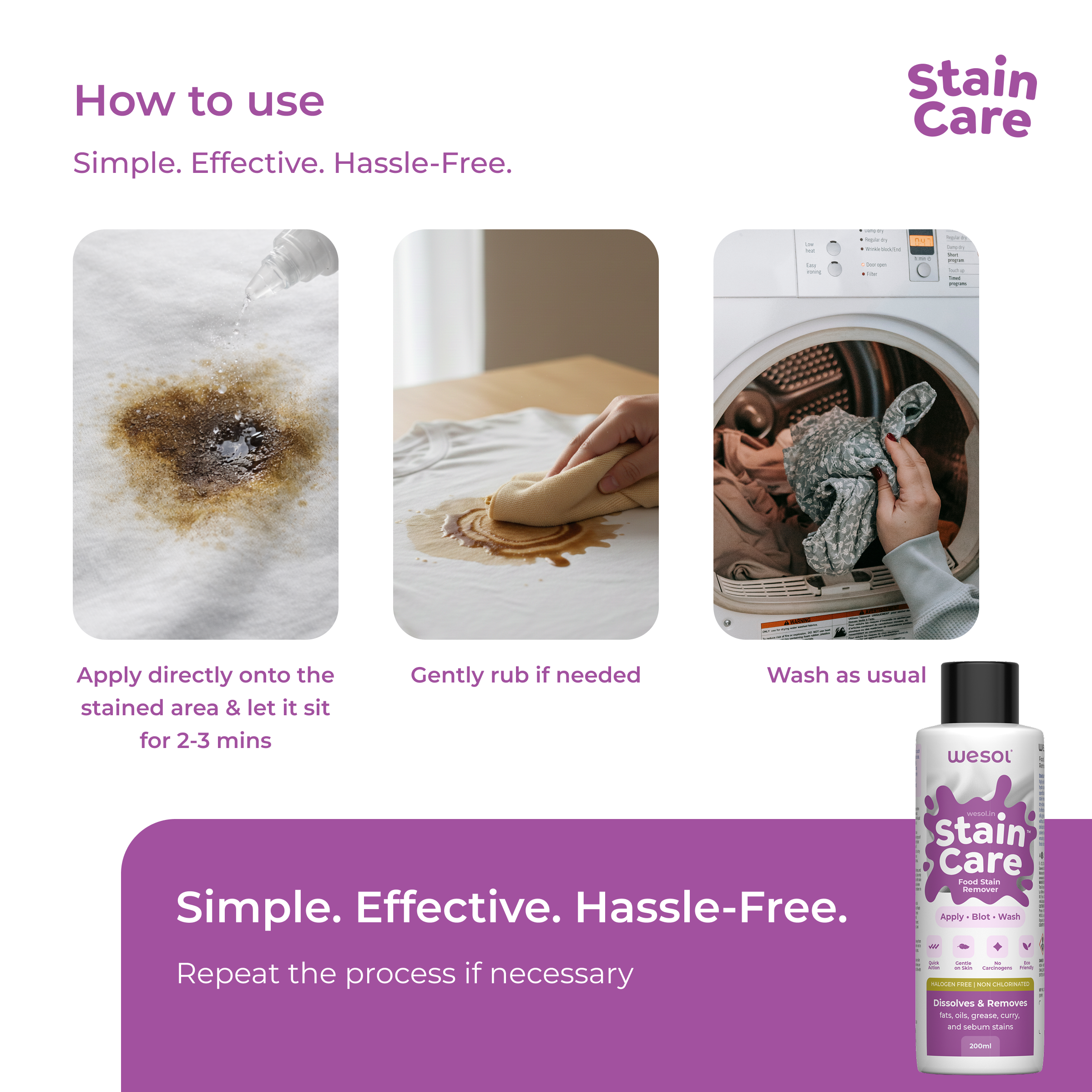 Wesol Stain Care Food Stain Remover, Halogen Free, Non Chlorinated, Gentle on Skin, 200ml