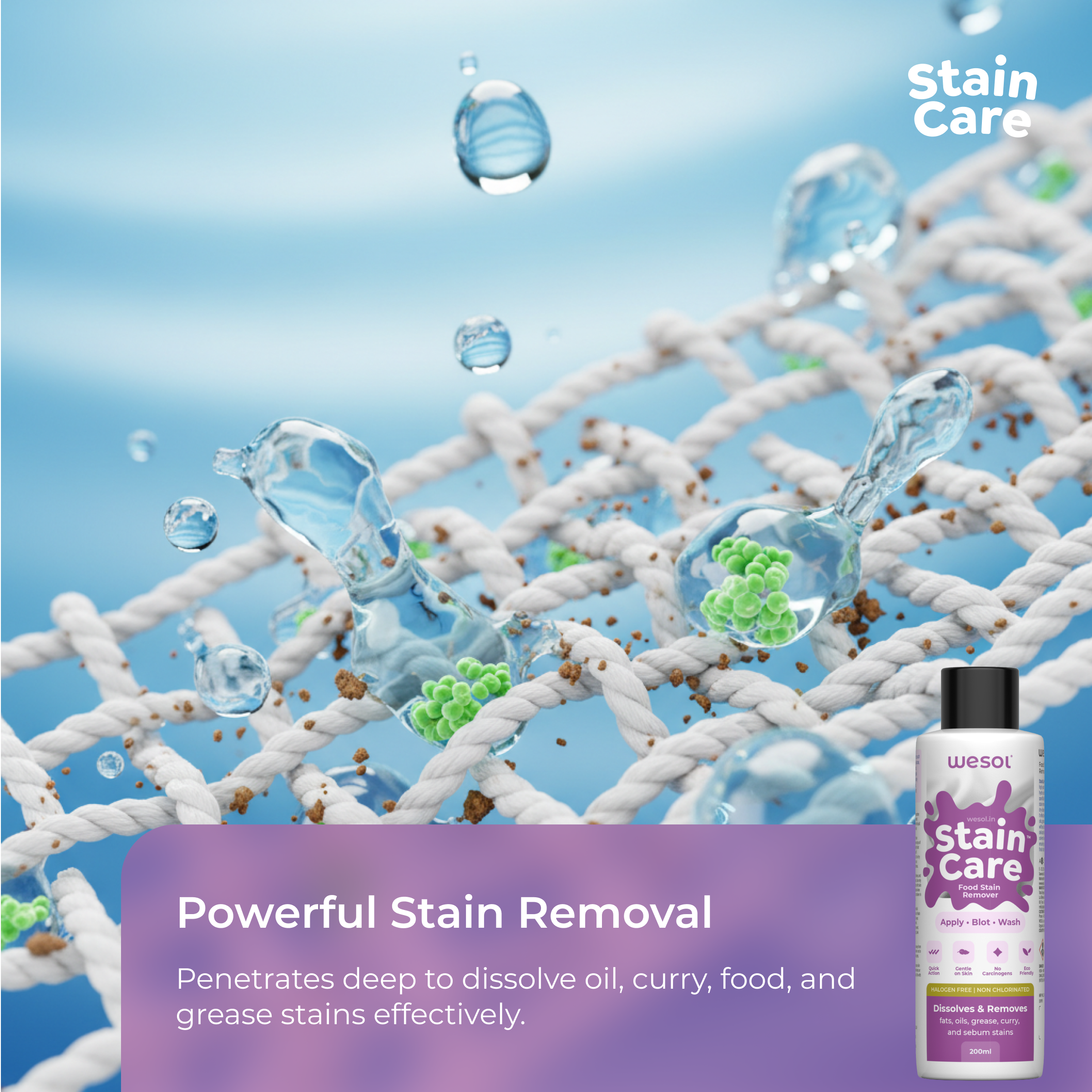 Wesol Stain Care Food Stain Remover, Halogen Free, Non Chlorinated, Gentle on Skin, 200ml