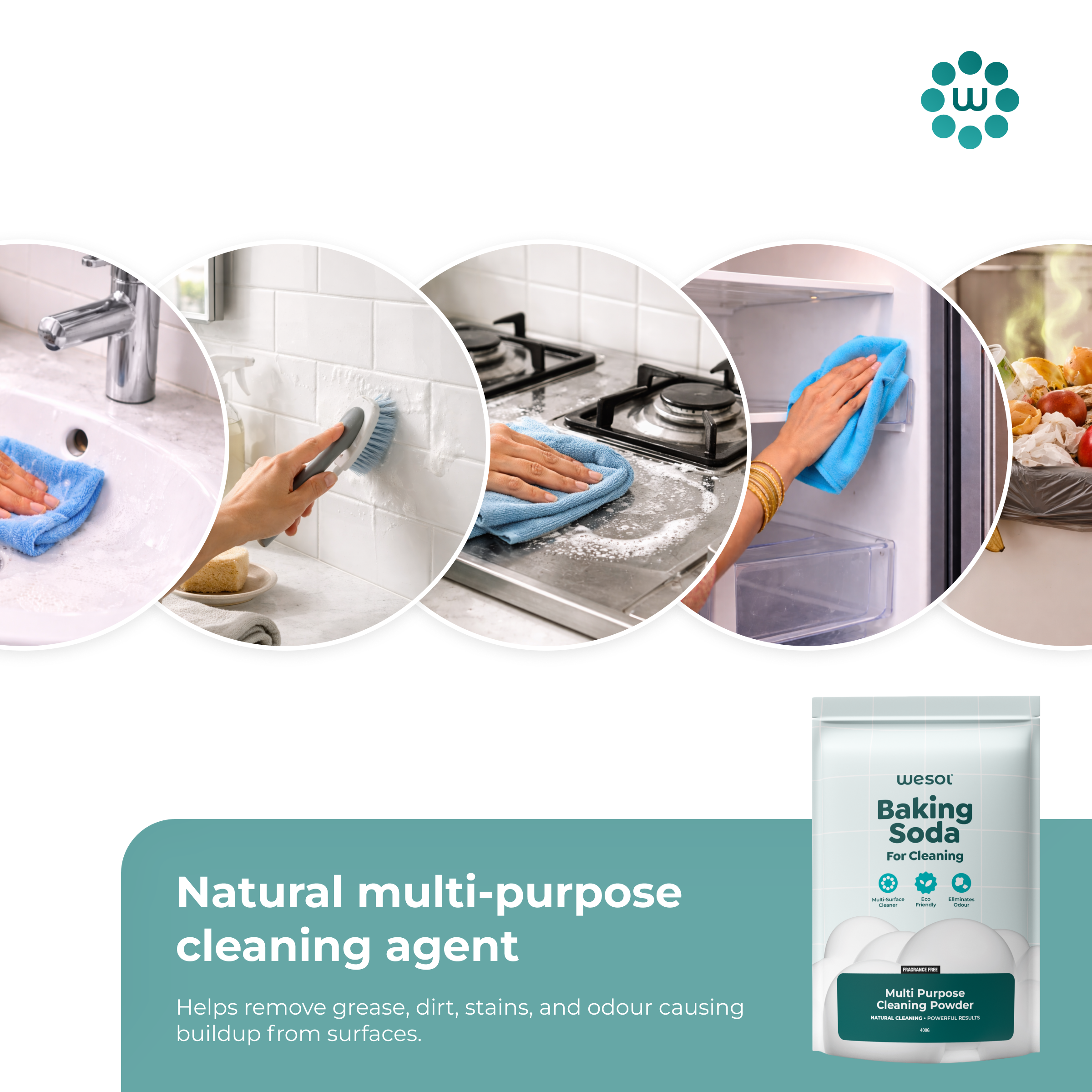 Wesol Baking Soda for Cleaning 400g – Multi-Purpose Cleaning Grade Powder | Removes Odor, Grease & Stains | Eco-Friendly Surface Cleaner for Kitchen, Bathroom, Laundry | Non-Toxic |