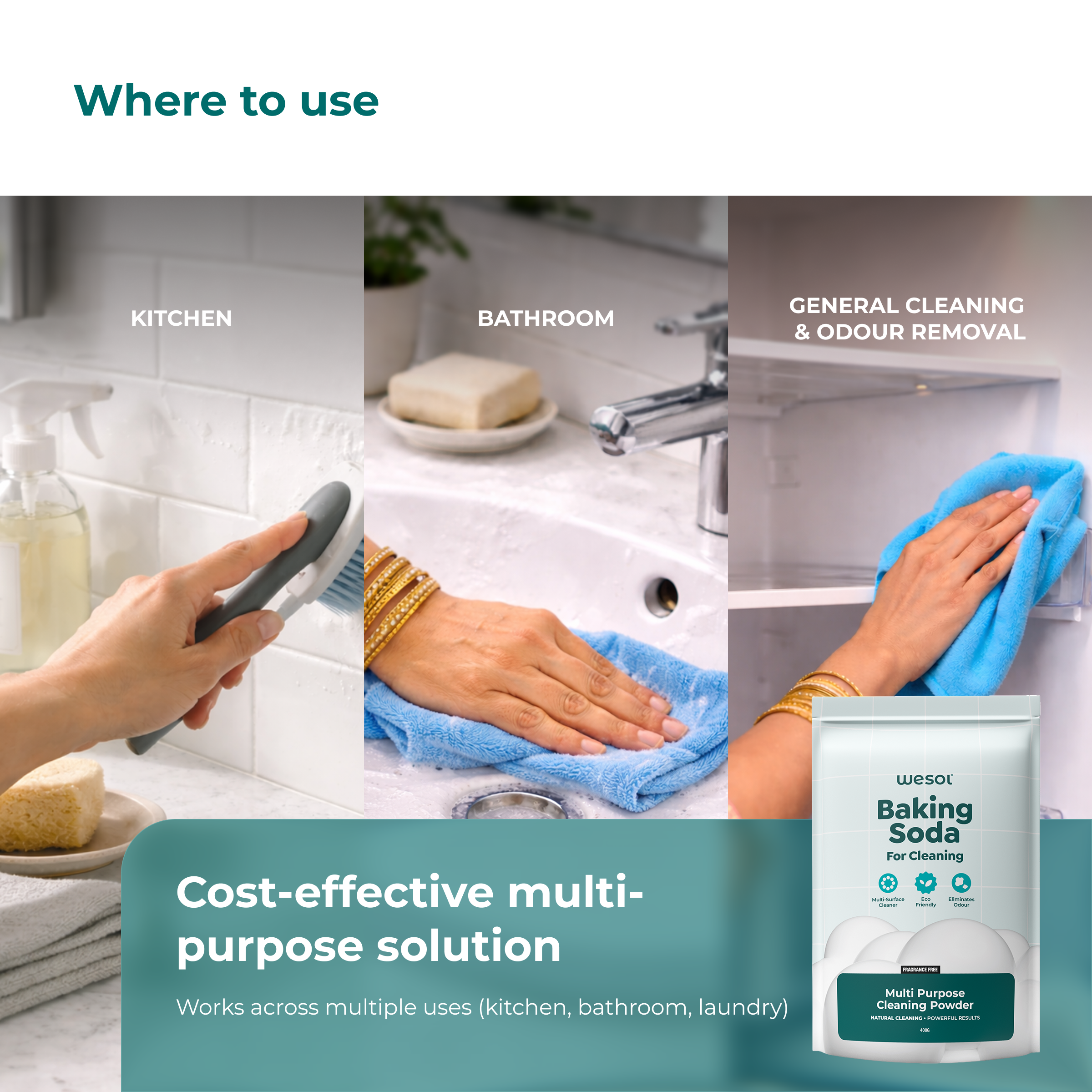 Wesol Baking Soda for Cleaning 400g – Multi-Purpose Cleaning Grade Powder | Removes Odor, Grease & Stains | Eco-Friendly Surface Cleaner for Kitchen, Bathroom, Laundry | Non-Toxic |