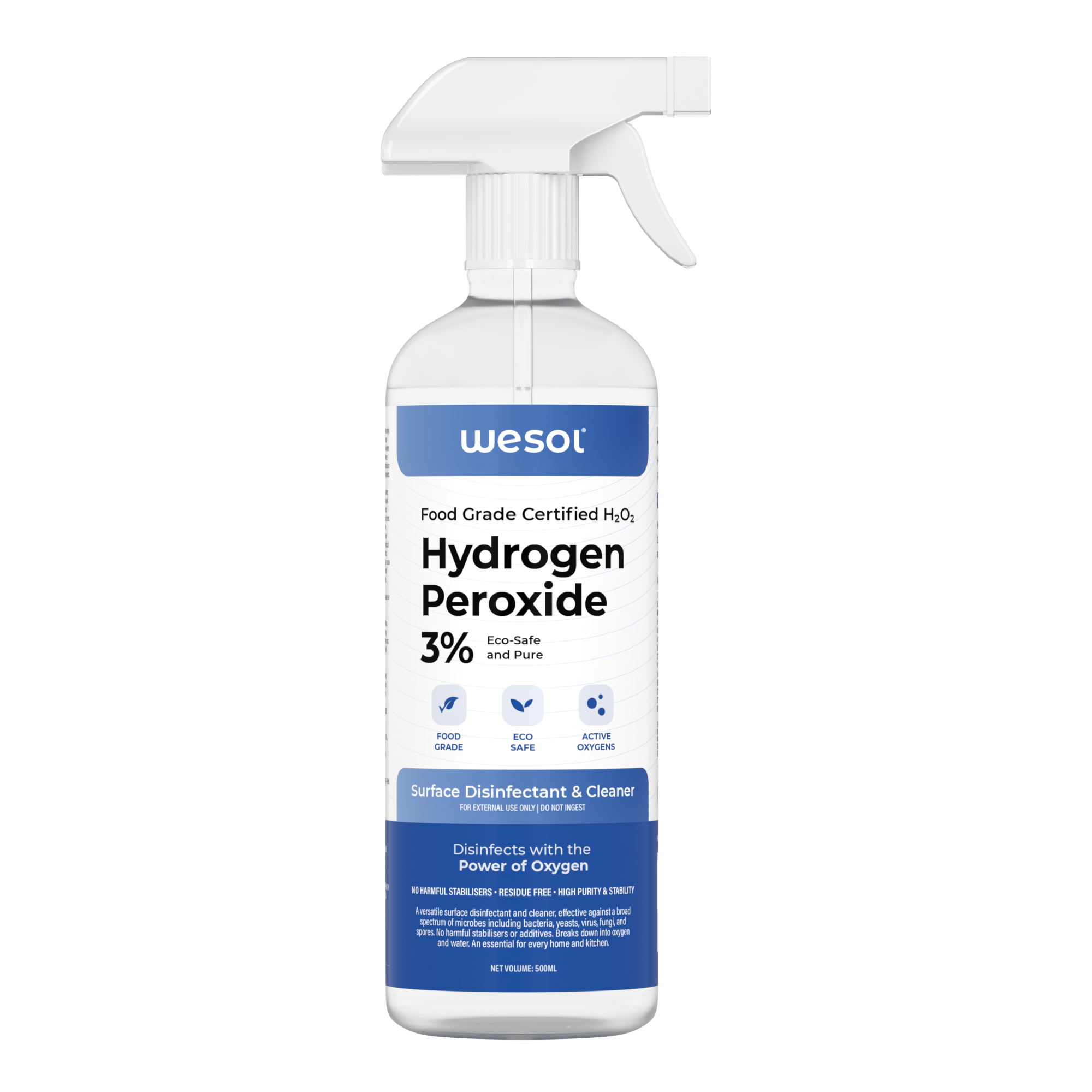 Wesol Hydrogen Peroxide 3% Food Grade | Multi-Use Disinfectant | Kills 99.9% Germs & Viruses | 500ml Pack - Best For Cleaning, General disinfection, deodorising, Hydroponics, Food production (Copy)