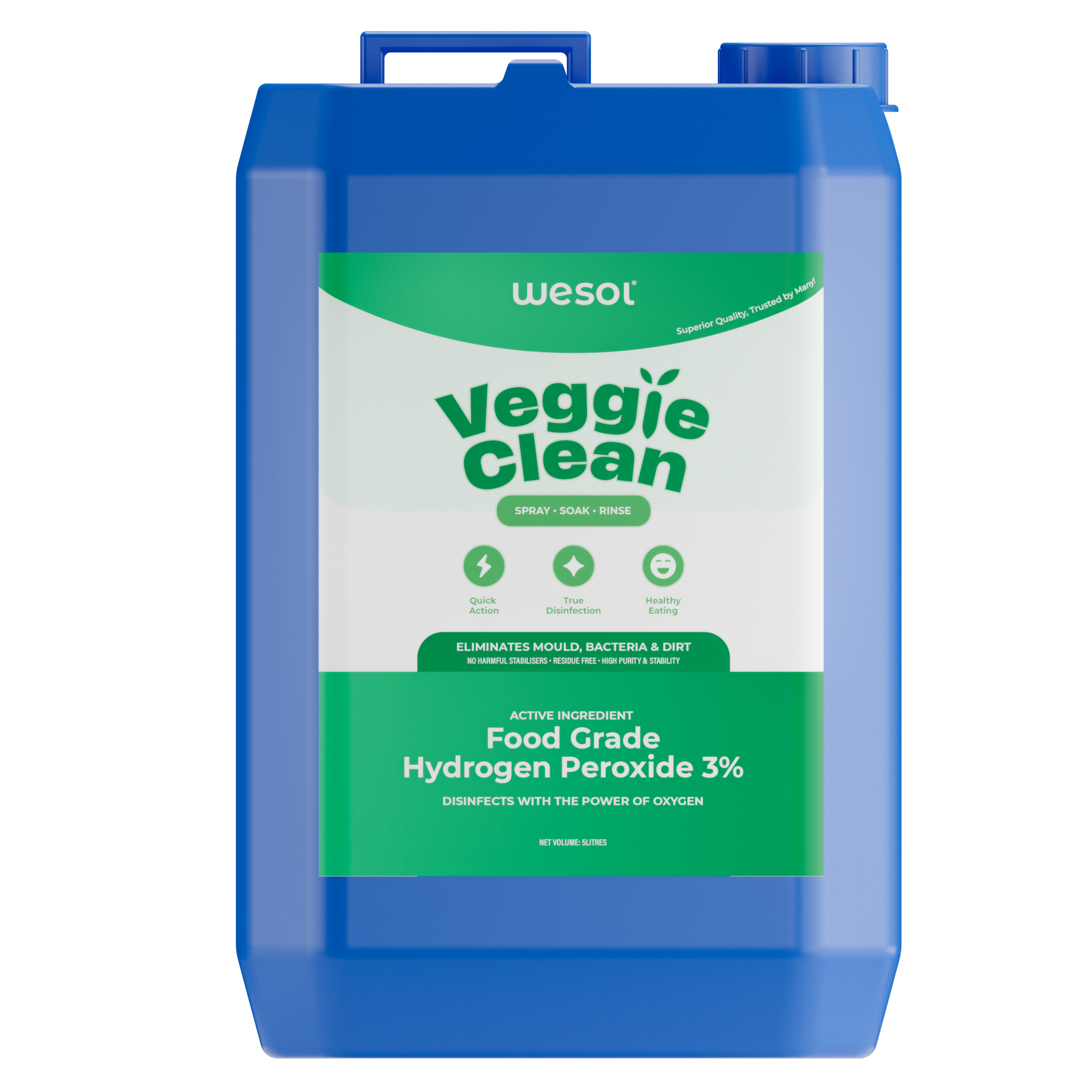 Wesol Vegetable Wash Liquid Hydrogen Peroxide 3% w/w Food Grade 5L Multi-Use Disinfectant | Kills 99.9% Germs & Viruses | Best For Cleaning, General Disinfection, Food production units