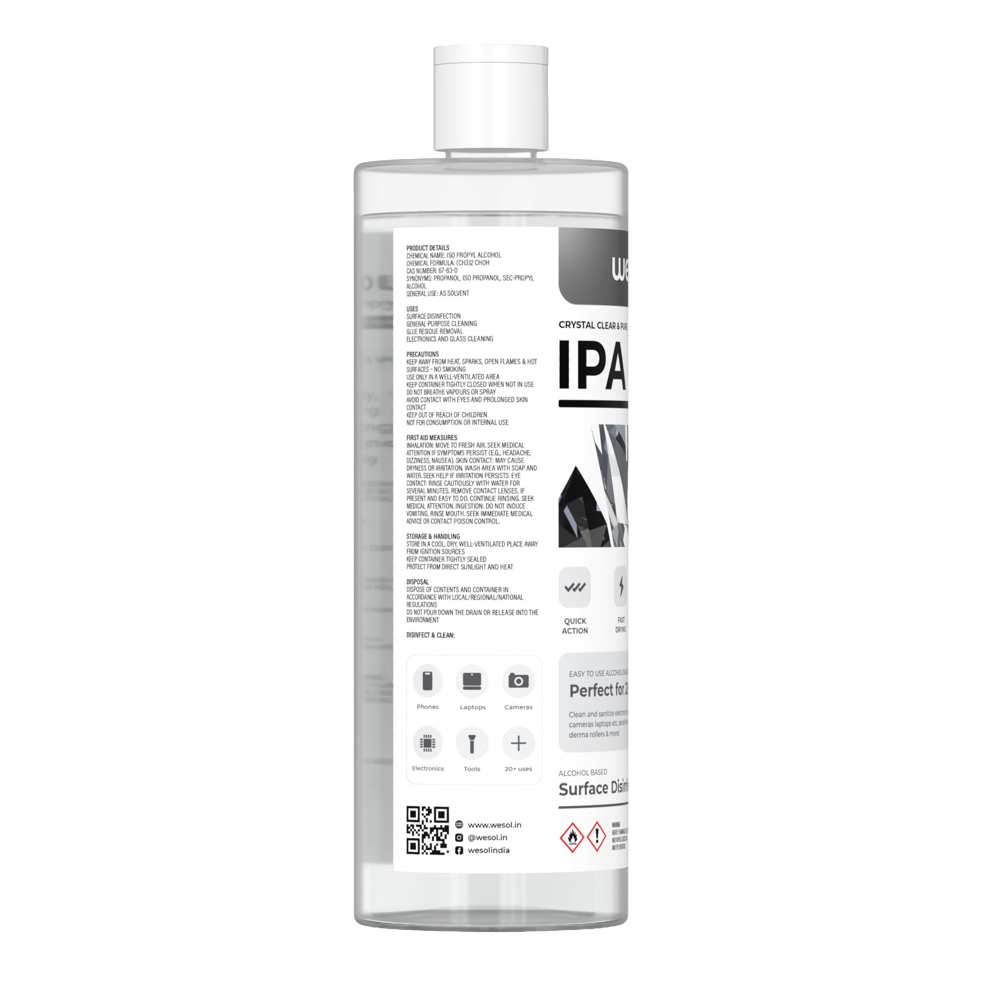 Wesol IPA Multi-Use Disinfectant and Cleaner 1Ltr 99.9% Pure Isopropyl Alcohol for Electronics, Gadgets, Make-up Tools 3D Printers