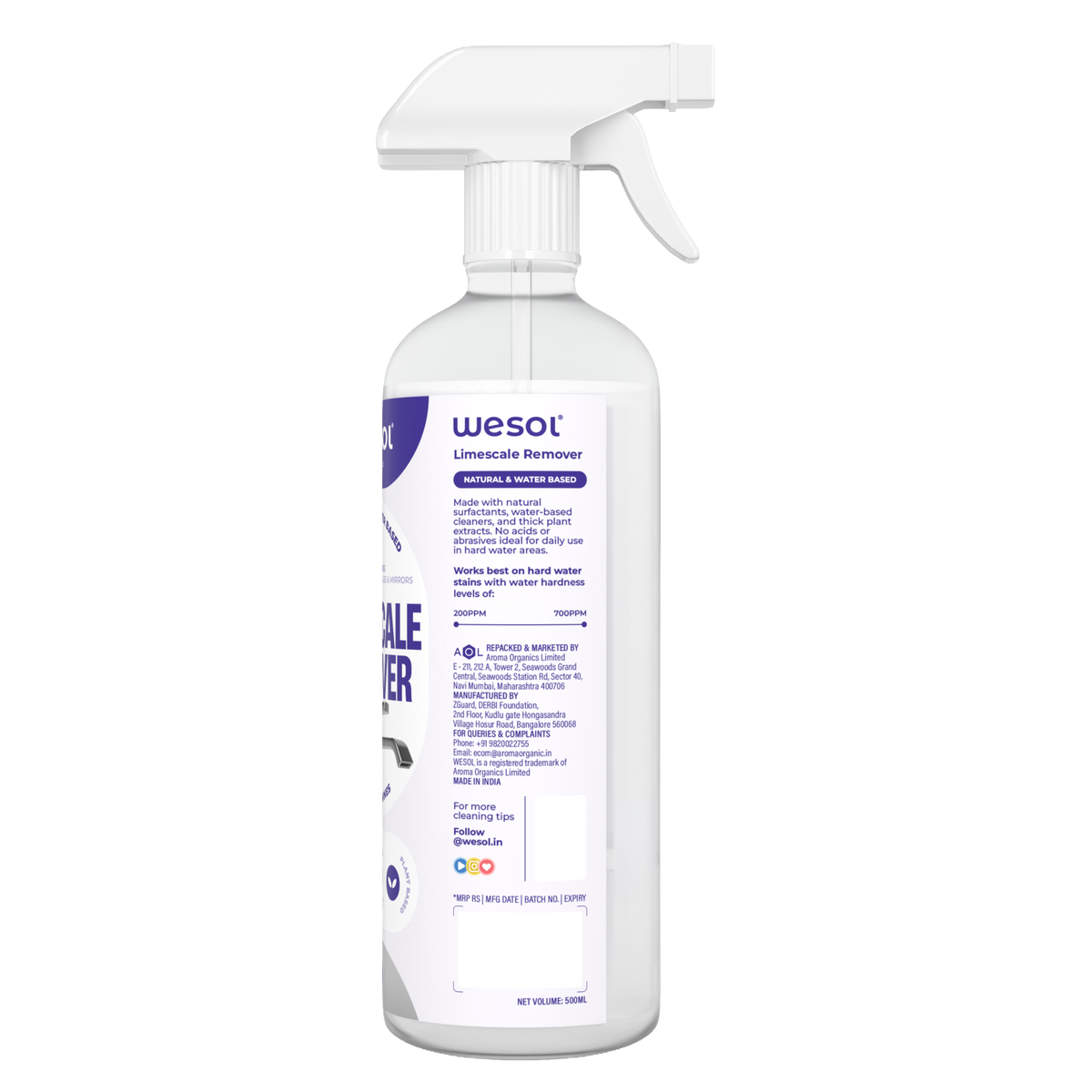 Wesol Limescale Remover 500ml | Natural & Water-Based Cleaning Solution | Best for Taps, Showerheads, Glass & Mirrors | Removes Limescale & Mineral Deposits | Cleans & Shines