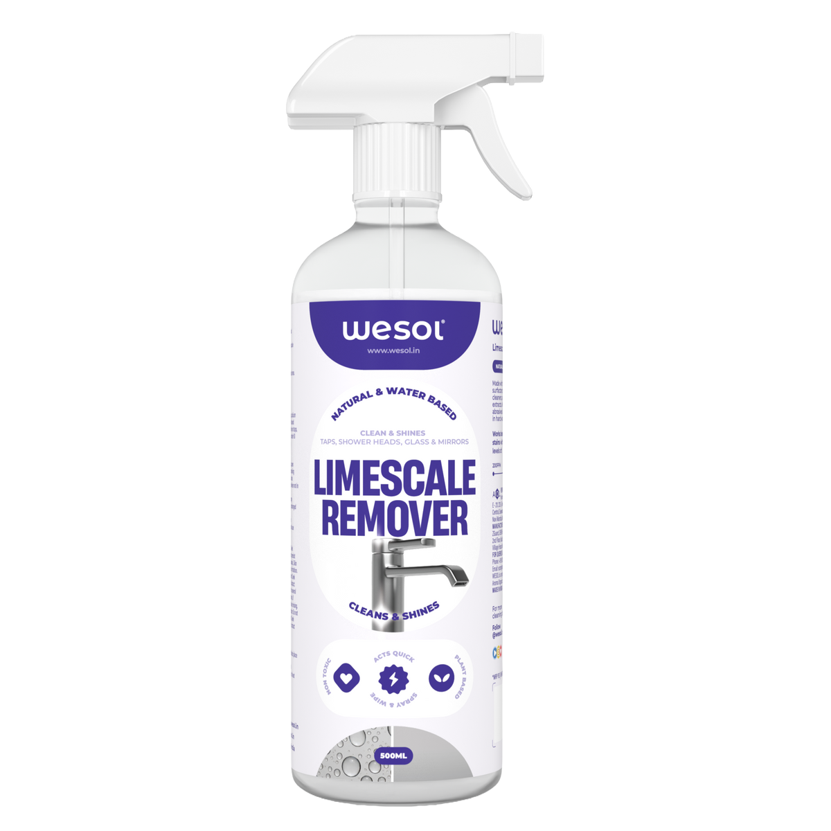 Wesol Limescale Remover 500ml | Natural & Water-Based Cleaning Solution | Best for Taps, Showerheads, Glass & Mirrors | Removes Limescale & Mineral Deposits | Cleans & Shines