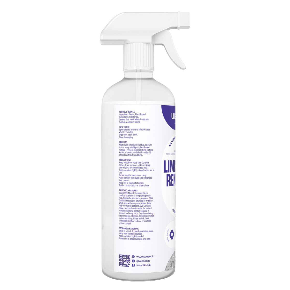 Wesol Limescale Remover 500ml | Natural & Water-Based Cleaning Solution | Best for Taps, Showerheads, Glass & Mirrors | Removes Limescale & Mineral Deposits | Cleans & Shines