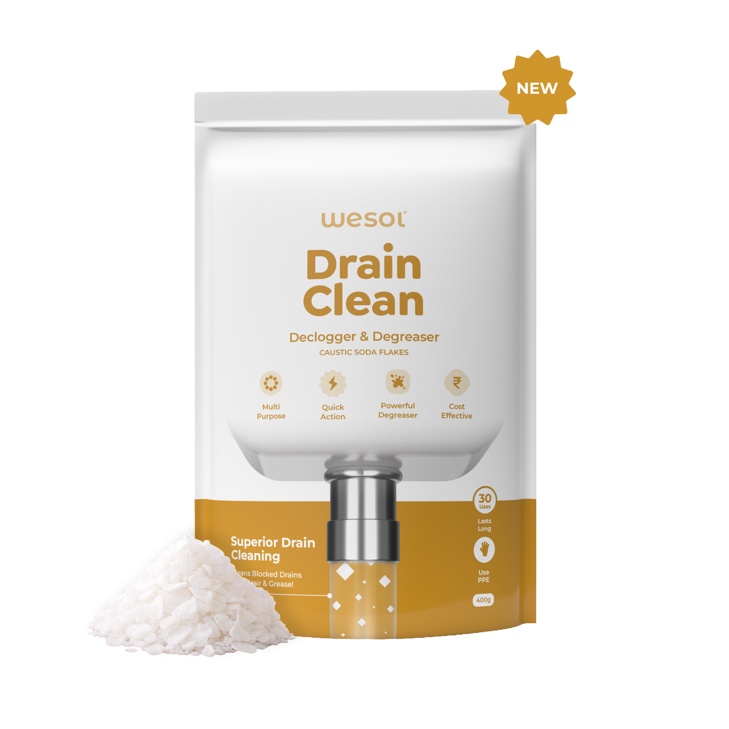 Wesol Drain Clean Drain Cleaner Powder 400g | Powerful Sink & Pipe Unclogger | Removes Grease, Hair & Tough Blockages | Fast Acting for Kitchen, Bathroom & Chimney