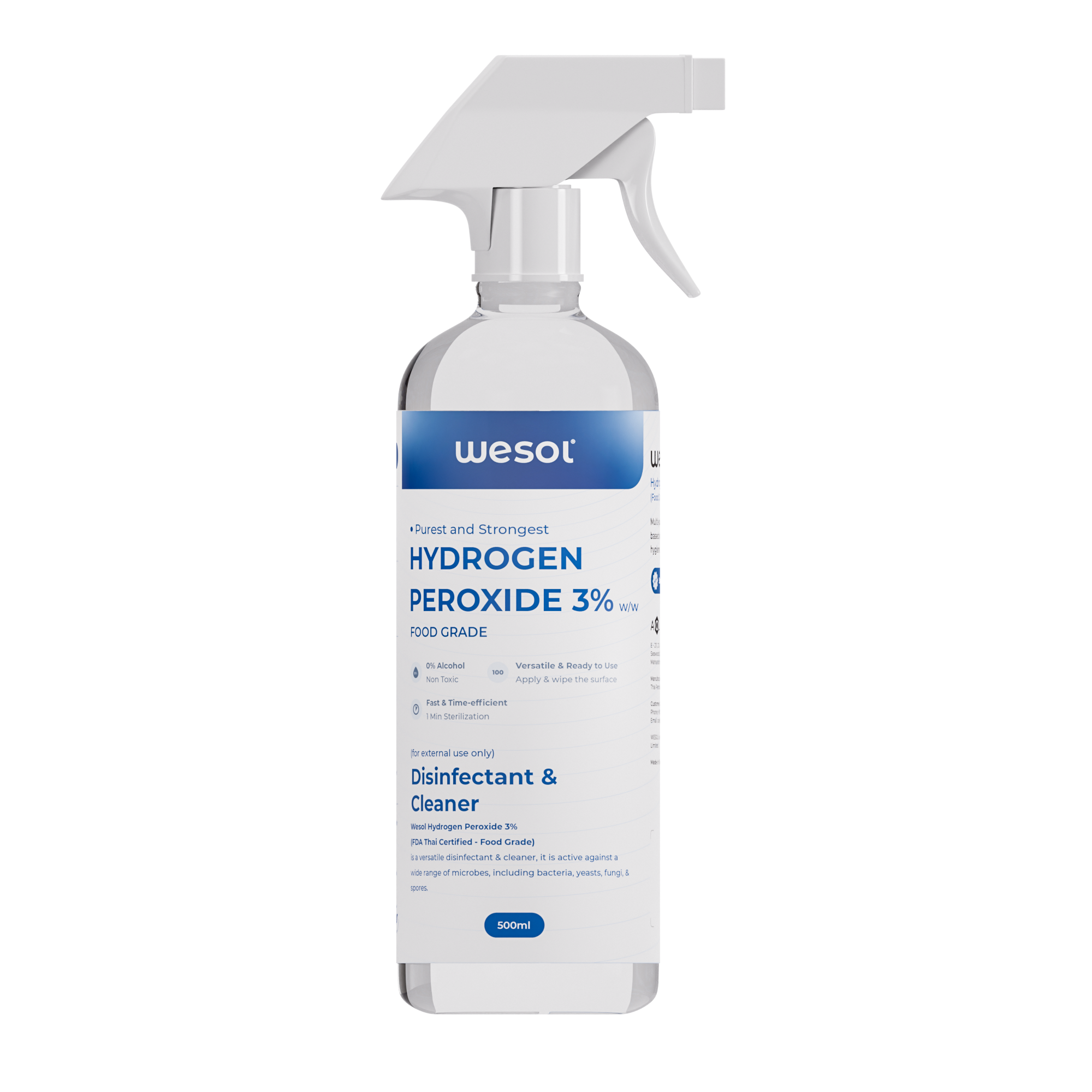 Wesol Hydrogen Peroxide 3% Food Grade | Multi-Use Disinfectant | Kills 99.9% Germs & Viruses | 500ml Pack - Best For Cleaning, General disinfection, deodorising, Hydroponics, Food production