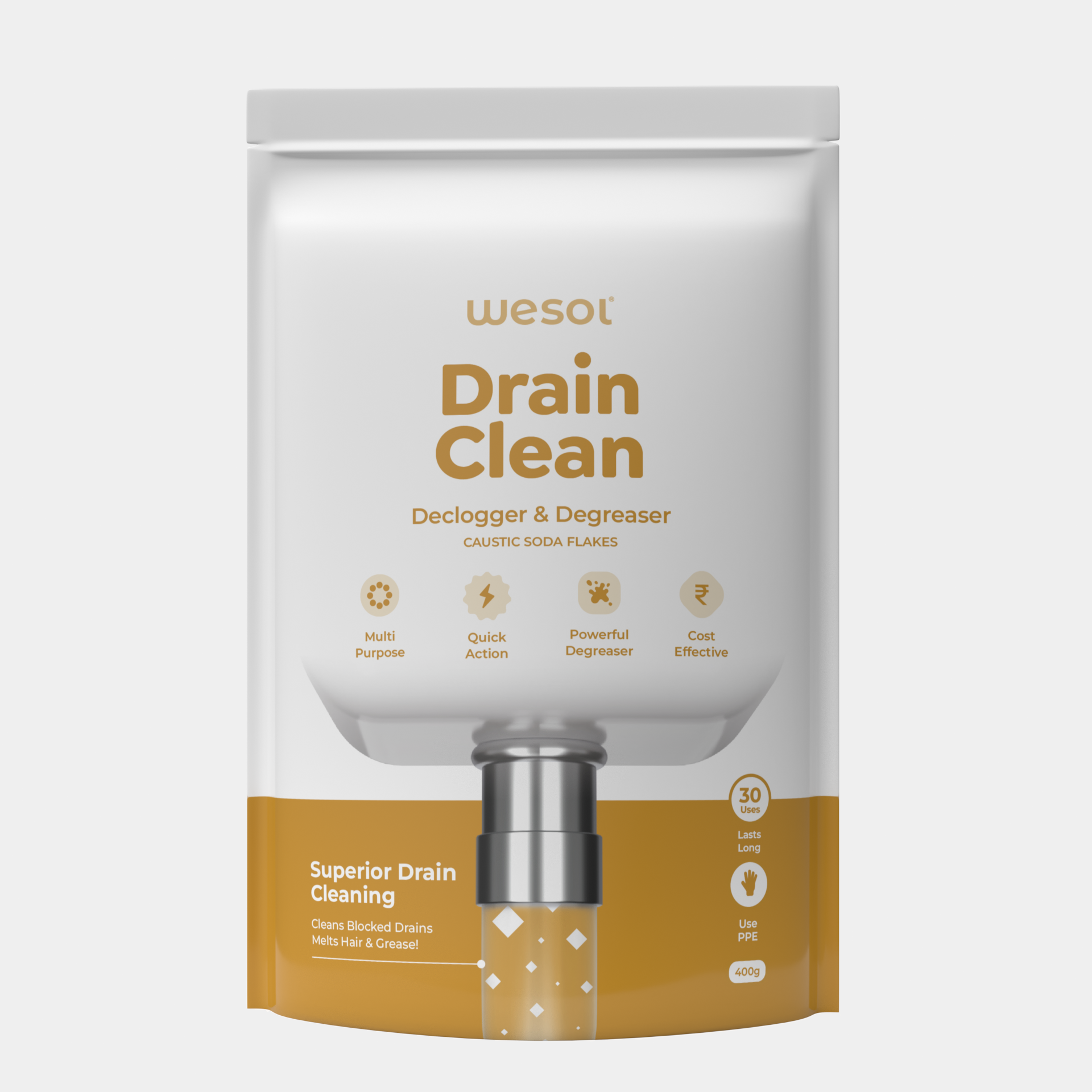 Wesol Drain Clean Drain Cleaner Powder 400g | Powerful Sink & Pipe Unclogger | Removes Grease, Hair & Tough Blockages | Fast Acting for Kitchen, Bathroom & Chimney