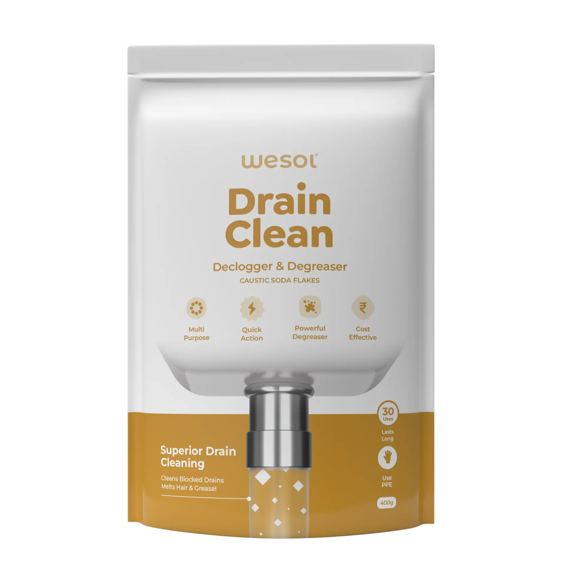Wesol Drain Clean Drain Cleaner Powder 400g | Powerful Sink & Pipe Unclogger | Removes Grease, Hair & Tough Blockages | Fast Acting for Kitchen, Bathroom & Chimney