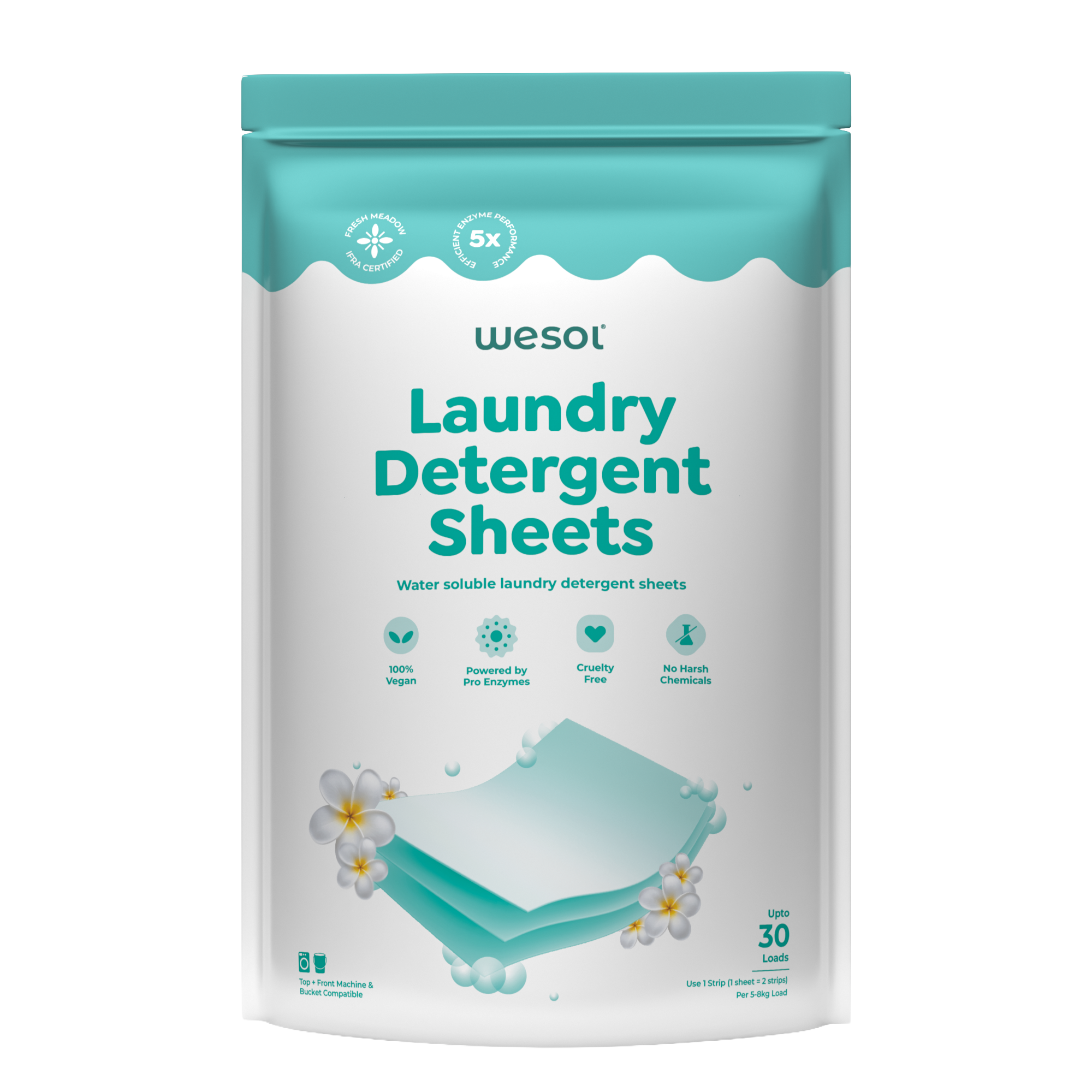 Wesol Laundry Detergent Sheets – 15 Sheets (30 Strips) | 1 Sheet = 2 Strips | Up to 30 Loads | Water-Soluble Laundry Detergent | Suitable for Top Load, Front Load & Bucket Wash