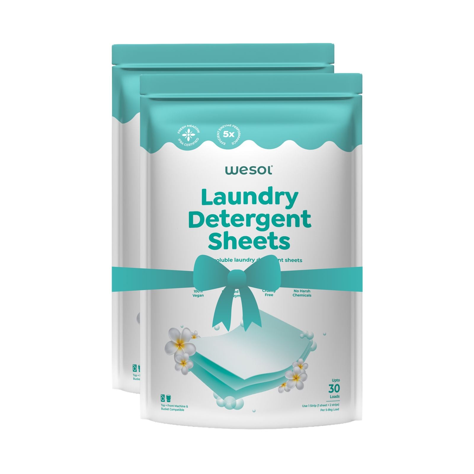 Wesol Laundry Detergent Sheets 30 Strips | Up to 30 Loads | Water-Soluble Laundry Detergent | Suitable for Top Load, Front Load & Bucket Wash