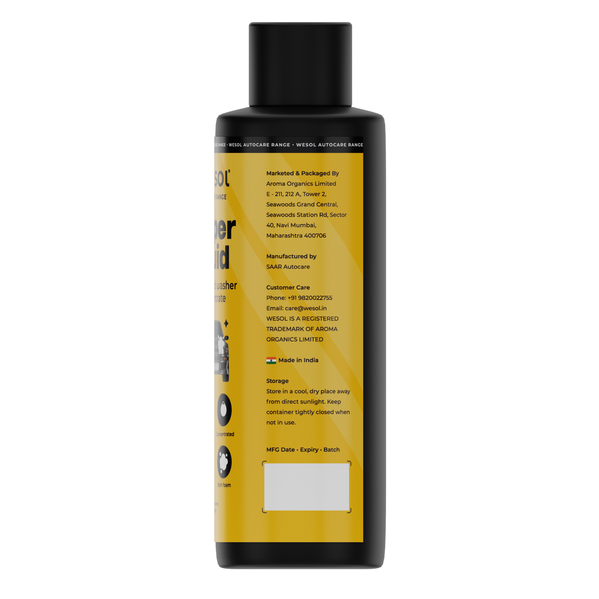 Wesol Car Wiper Liquid Windshield Washer Concentrate 200ml Quick Action Concentrated Gentle on Glass Rich Foam