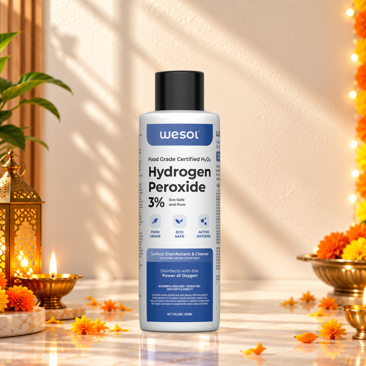 Wesol Hydrogen Peroxide 3% Food Grade | Multi-Use Disinfectant | Kills 99.9% Germs & Viruses | 200 ml Pack - Best For Cleaning, General disinfection, deodorising, Hydroponics, Food production